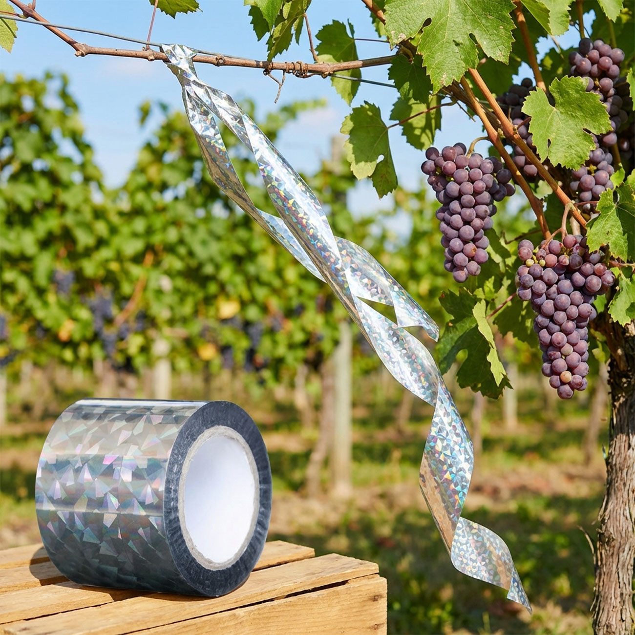 shop'n smile ideoon Vogel-Schreck Vogelschutzband Reflektierend 45mx5cm Vogelabwehr durch Lichtreflexion, 1-tlg., 1er-Set & 2er-Set, Abwehrstreifen für Garten & Balkon, UV-beständiges Material