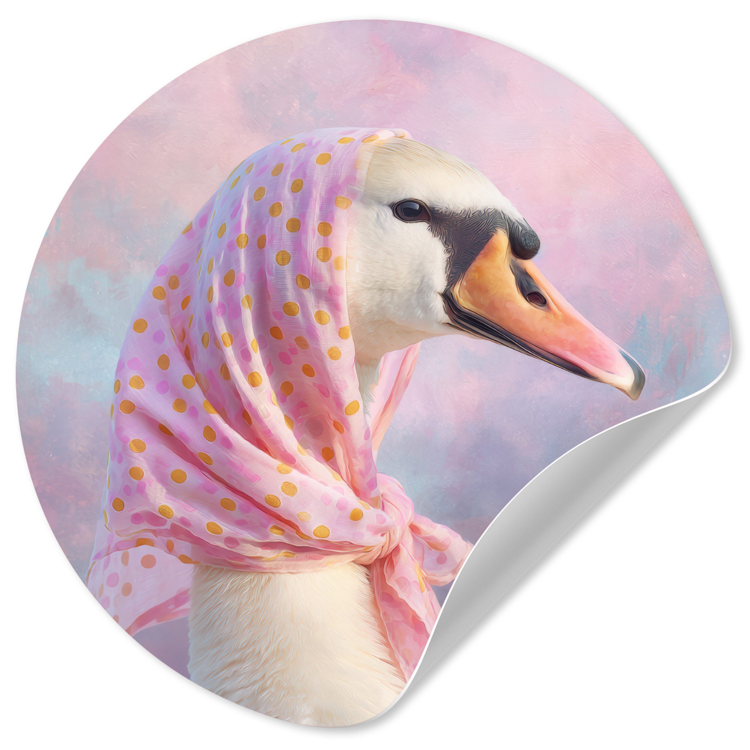 MuchoWow Wandsticker Schwan - Halstuch - Pastellwolken (1 St), Runde Aufkleber für Kinderzimmer, Selbstklebend, 120x120 cm