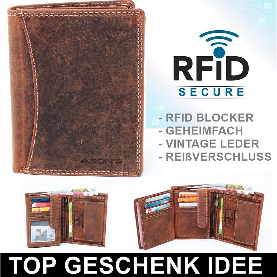 SHG Geldbörse Herren Geldbörse Leder Portemonnaie Brieftasche Geldbeutel  Börse RFID, Lederbörse mit Münzfach RFID Schutz Männerbörse
