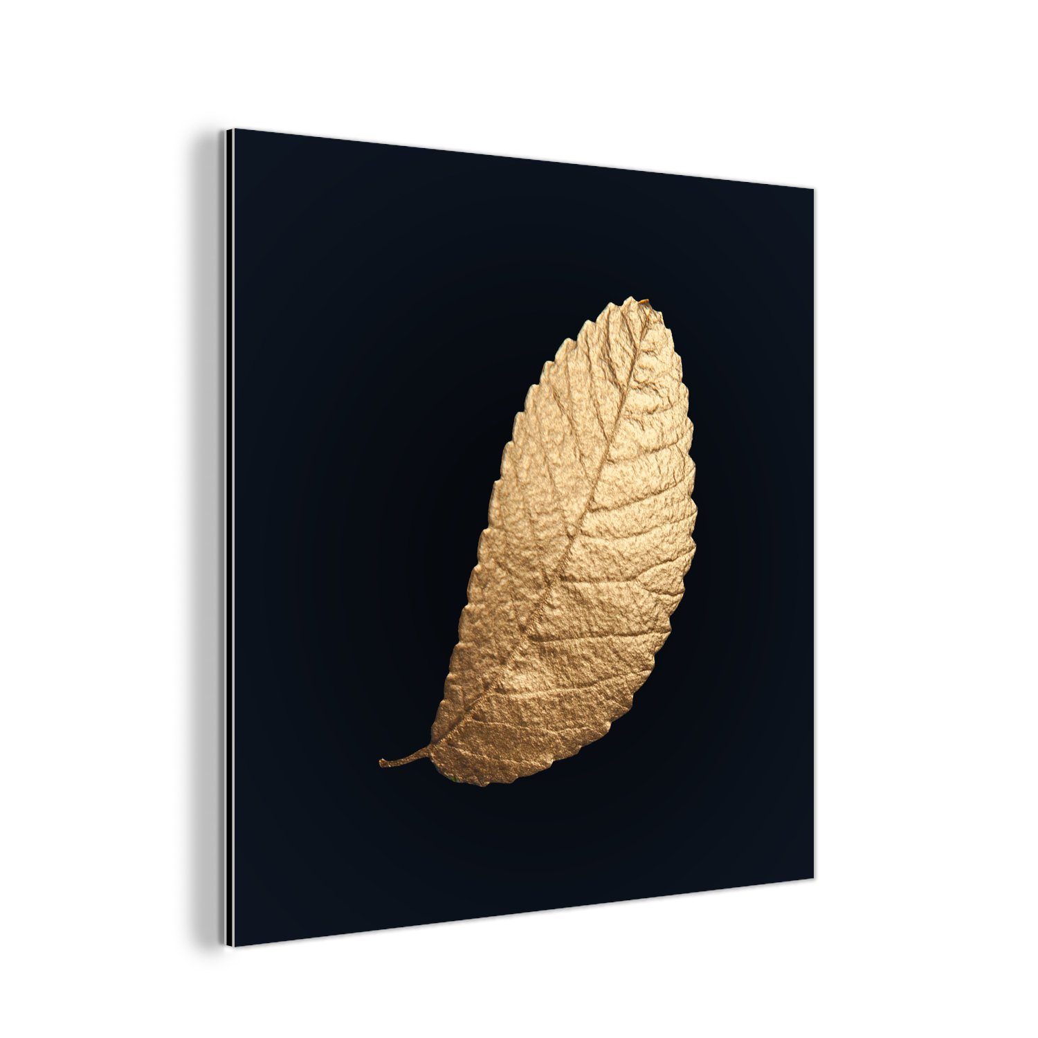 MuchoWow Metallbild Gold - Blätter - Schwarz - Pflanzen - Luxus - Natur, (1 St), Alu-Dibond-Druck, Gemälde aus Metall, Aluminium deko | Bilder