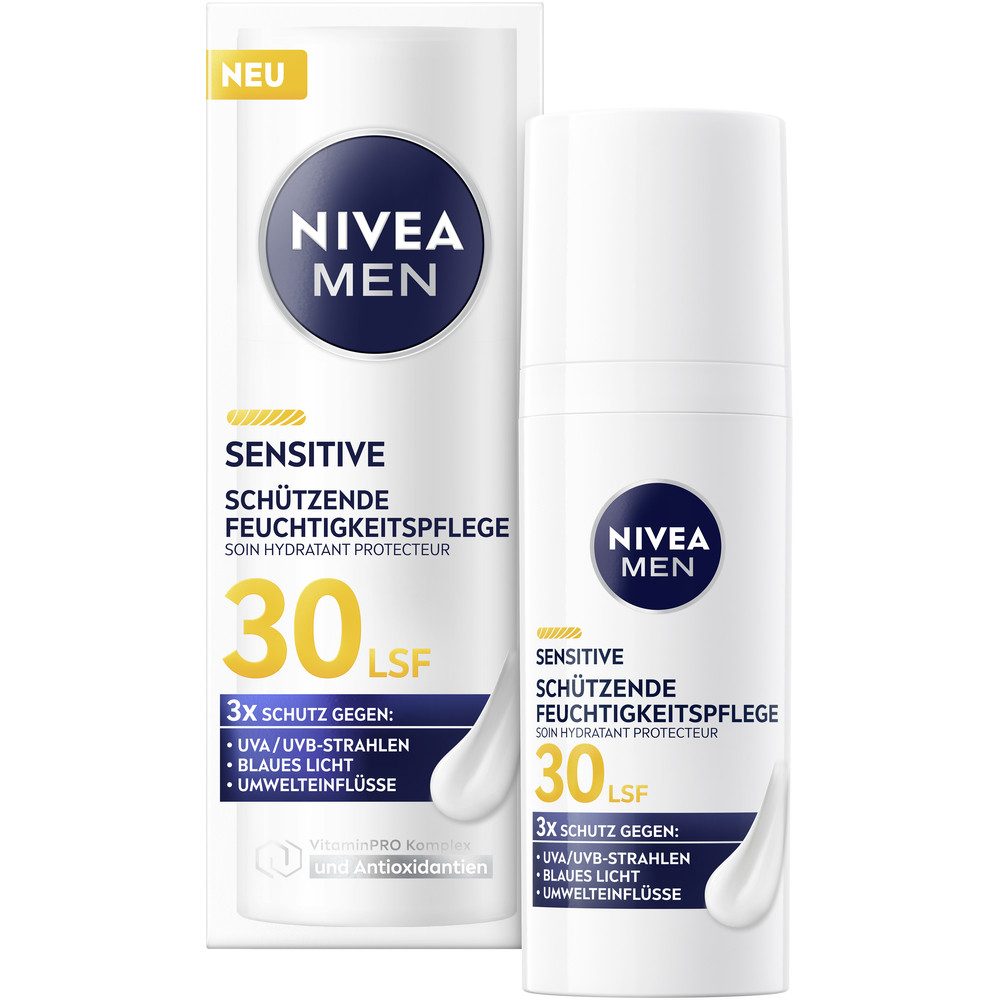 Nivea Men Gesichtspflege Sensitive Schützende Feuchtigkeitspflege LSF30, 1-tlg., Sofortiger Feuchtigkeits-Boost