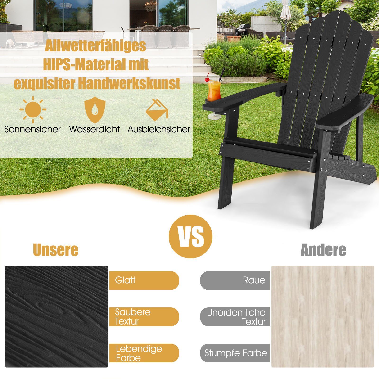 COSTWAY Gartenstuhl Adirondack Stuhl, mit Getränkehalter, farbig