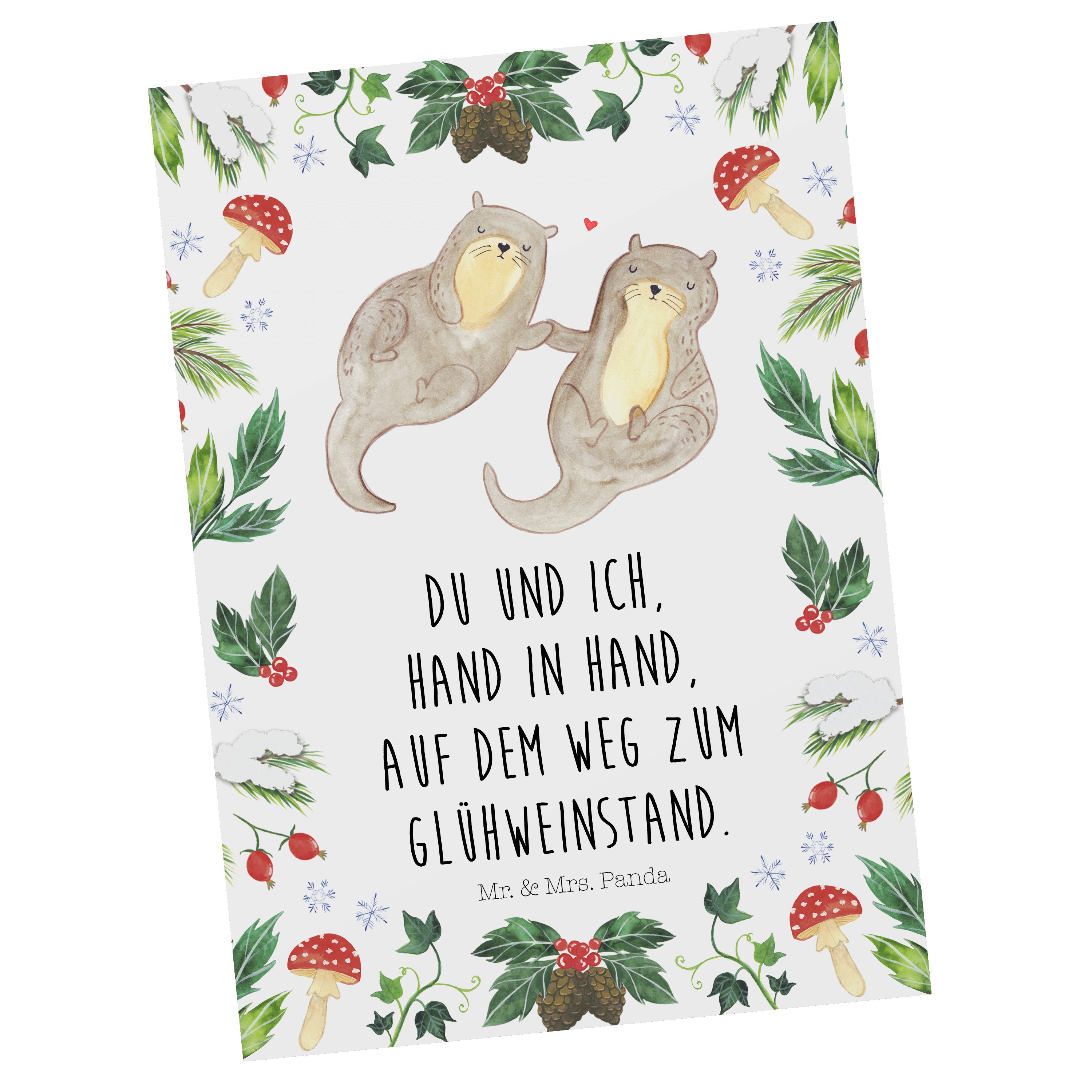Geschenk, Otter Heiligabend, - - & Panda Postkarte Weiß Glühweinstand Grußka Mrs. Mr. Einladung,