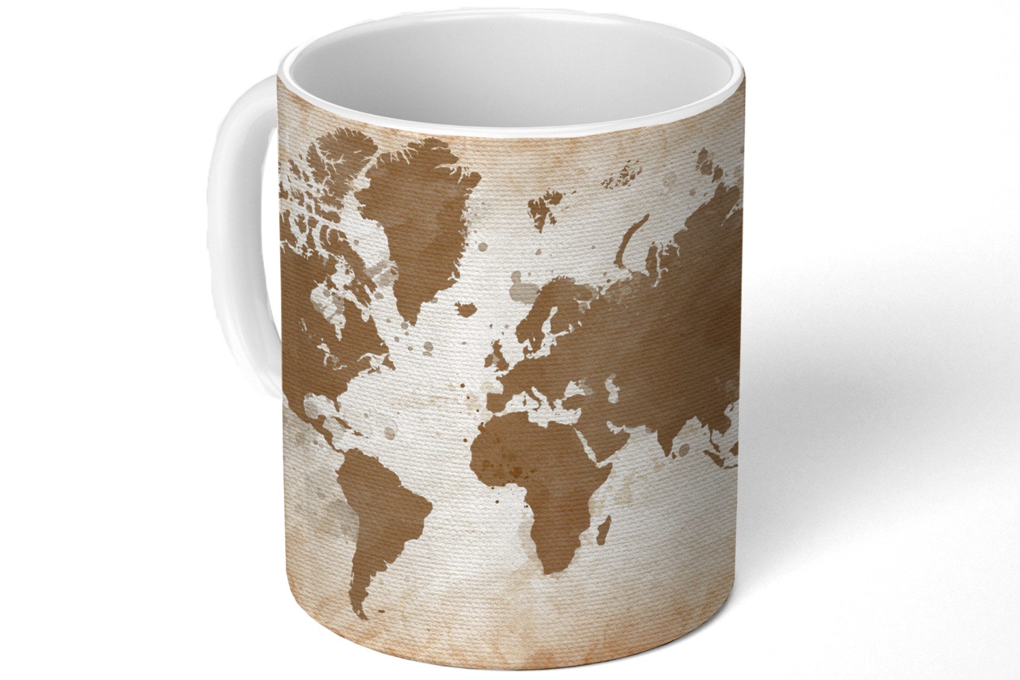 MuchoWow Tasse Weltkarte - Beige - Braun, 1-tlg., Keramik, Kaffeetassen, Teetasse, Becher, Kaffeebecher, Geschenk