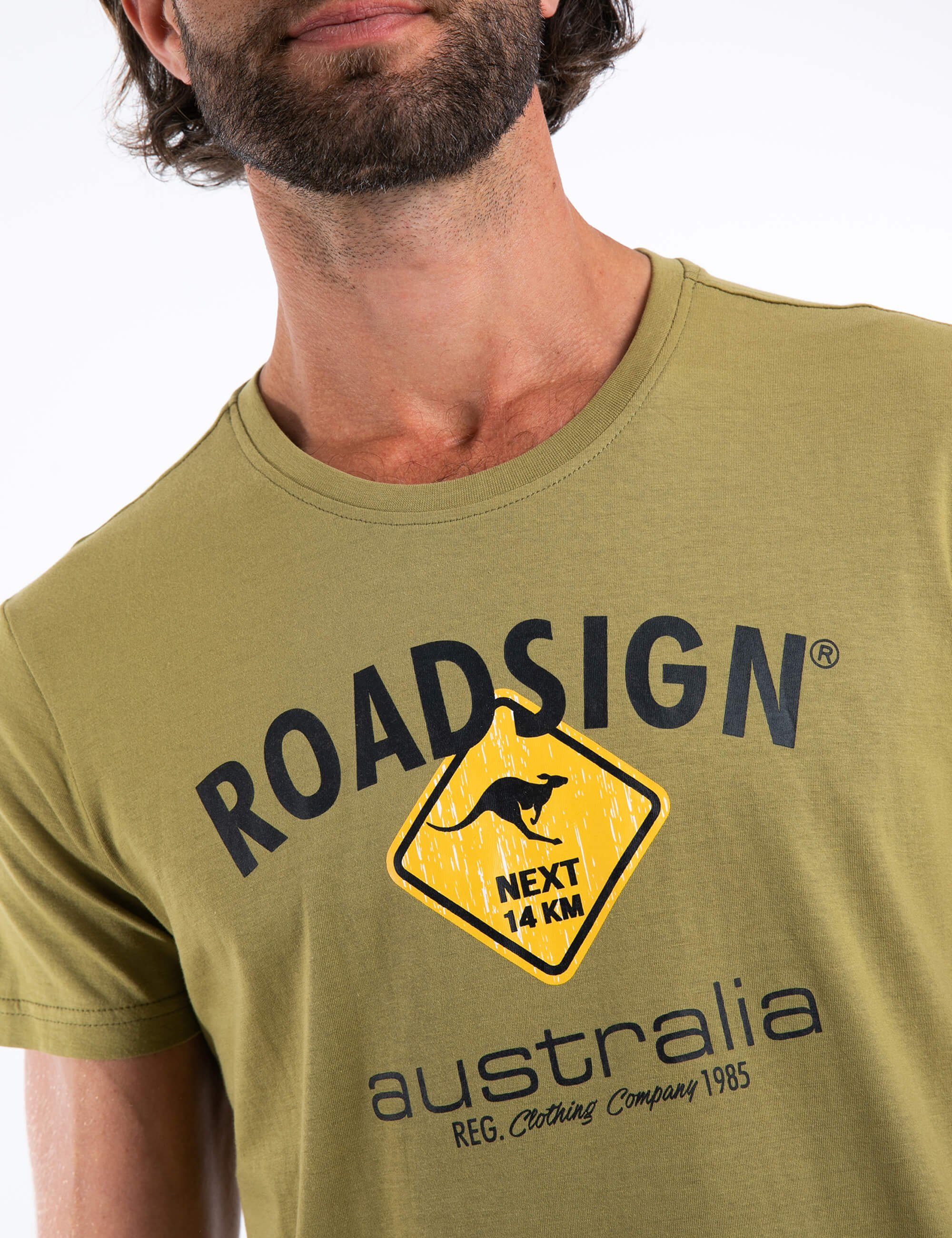 ROADSIGN % Logo-Aufdruck 100 Logoprint und australia T-Shirt (1-tlg) mit oliv Baumwolle Rundhalsausschnitt,