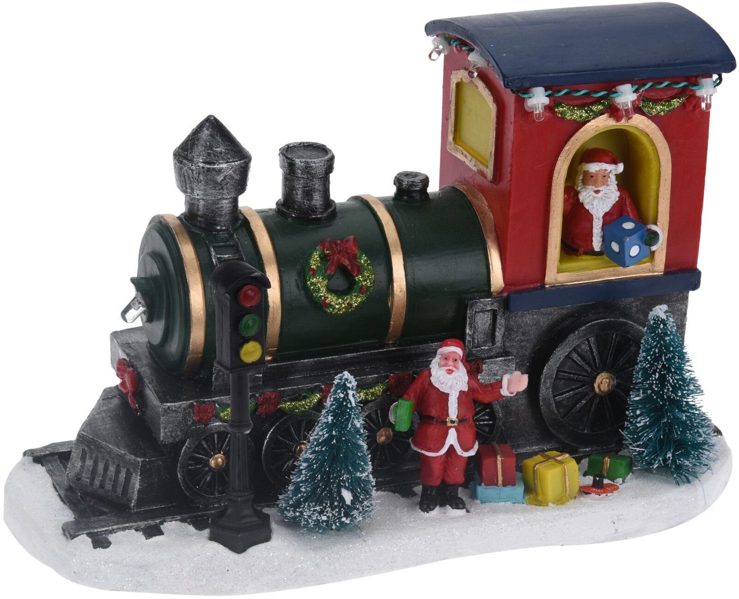 BURI Dekofigur Weihnachtszug mit bunten LEDs Weihnachtsdeko Eisenbahn Dampflok Weihna grün