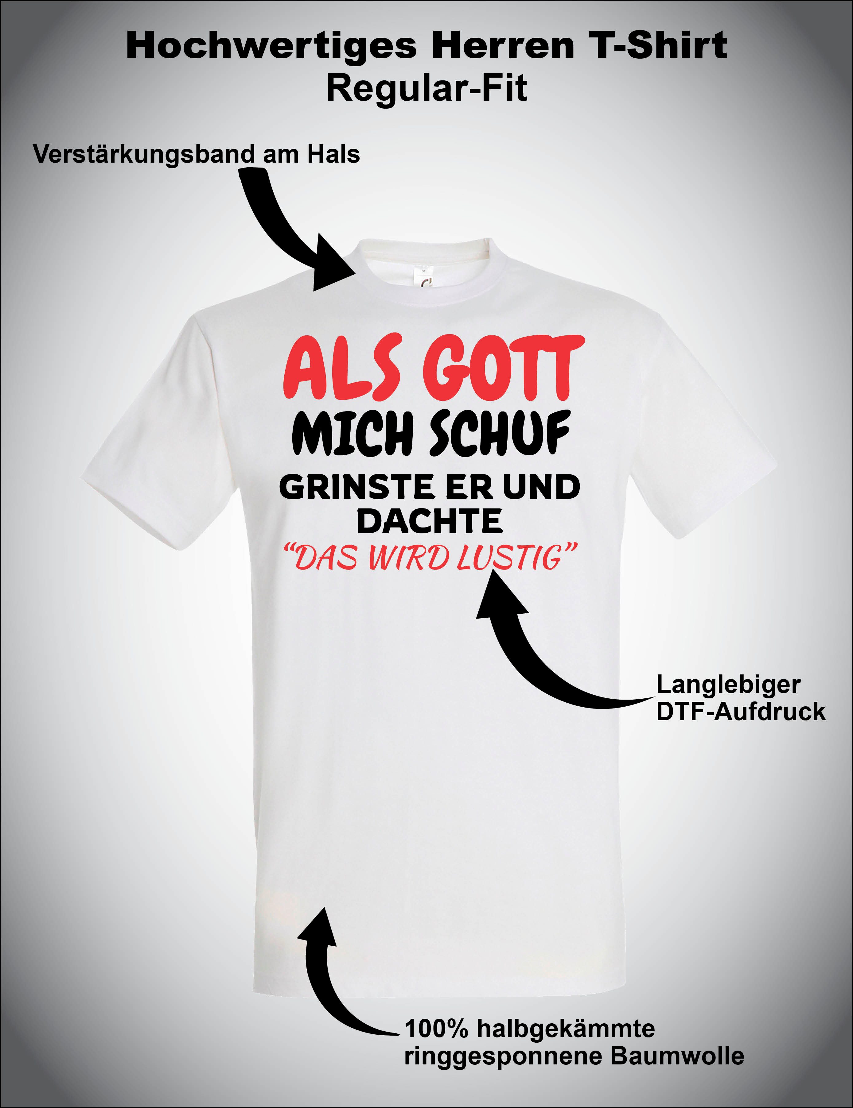 Youth Designz T-Shirt Als Gott mich Schuf: Herren T-Shirt mit lustigen Aufdruck als Geschenk mit witzigen Frontprint für Männer