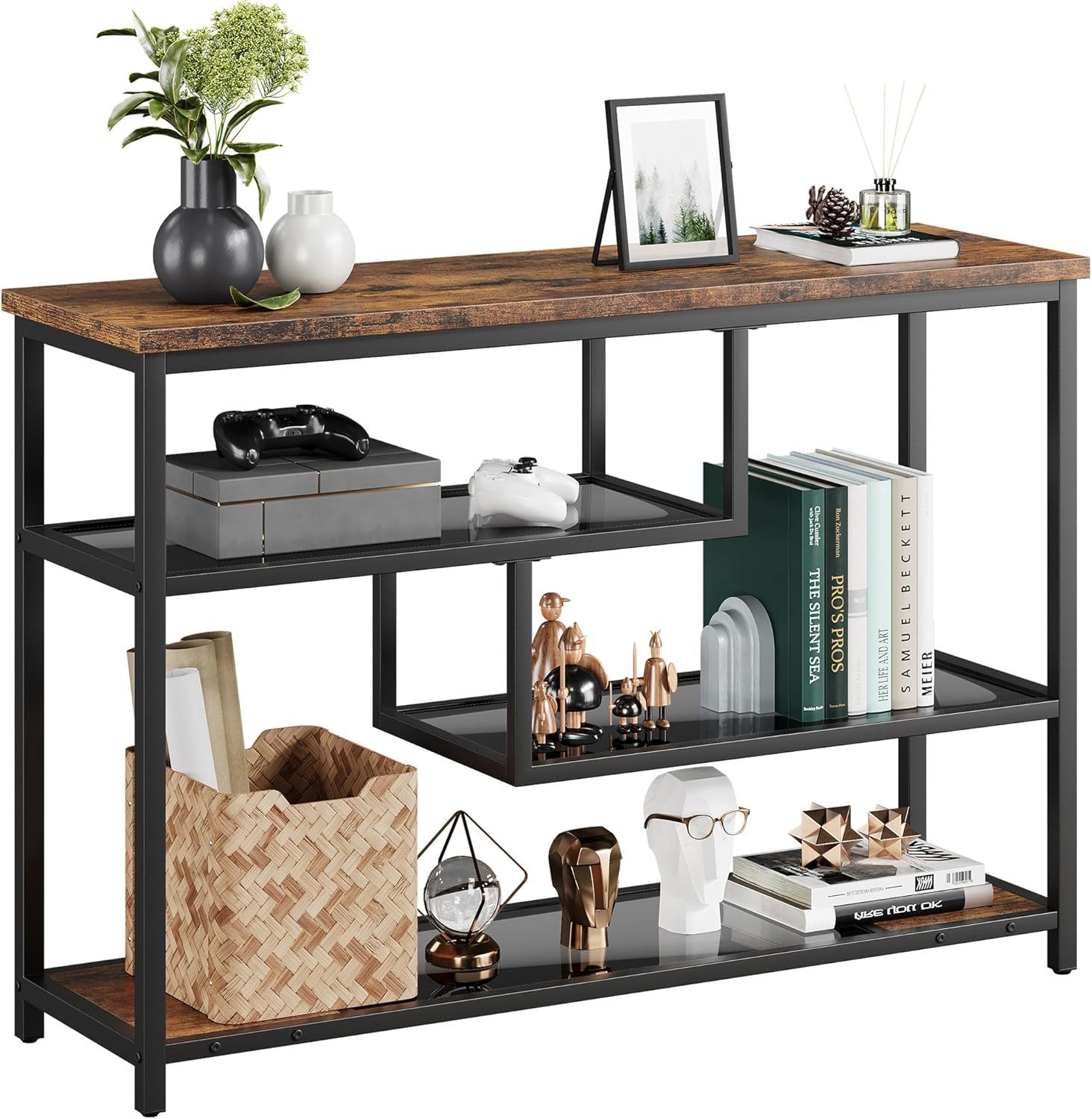 GarveeMore Konsolentisch mit Glasregal und Metallrahmen,100x30x75cm, günstig online kaufen