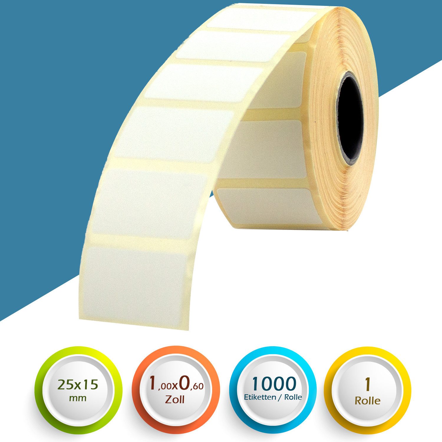 GoodMarkt Etiketten 25x15mm Selbstklebende Thermo Etiketten auf Rolle 1000 Labels, Adressetiketten Haushaltsetiketten Bedruckbar Aufkleber für Büro Küche