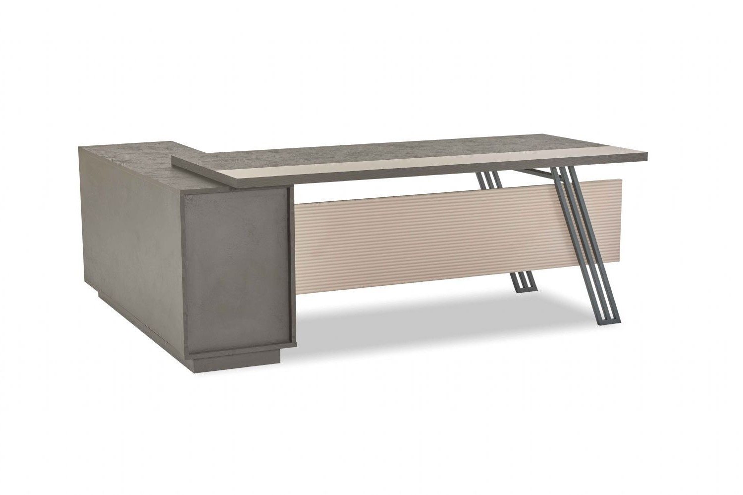 Xlmoebel Eckschreibtisch Hellgrauer Designer L-Form Bürotisch aus robustem Holz, Made in Europa