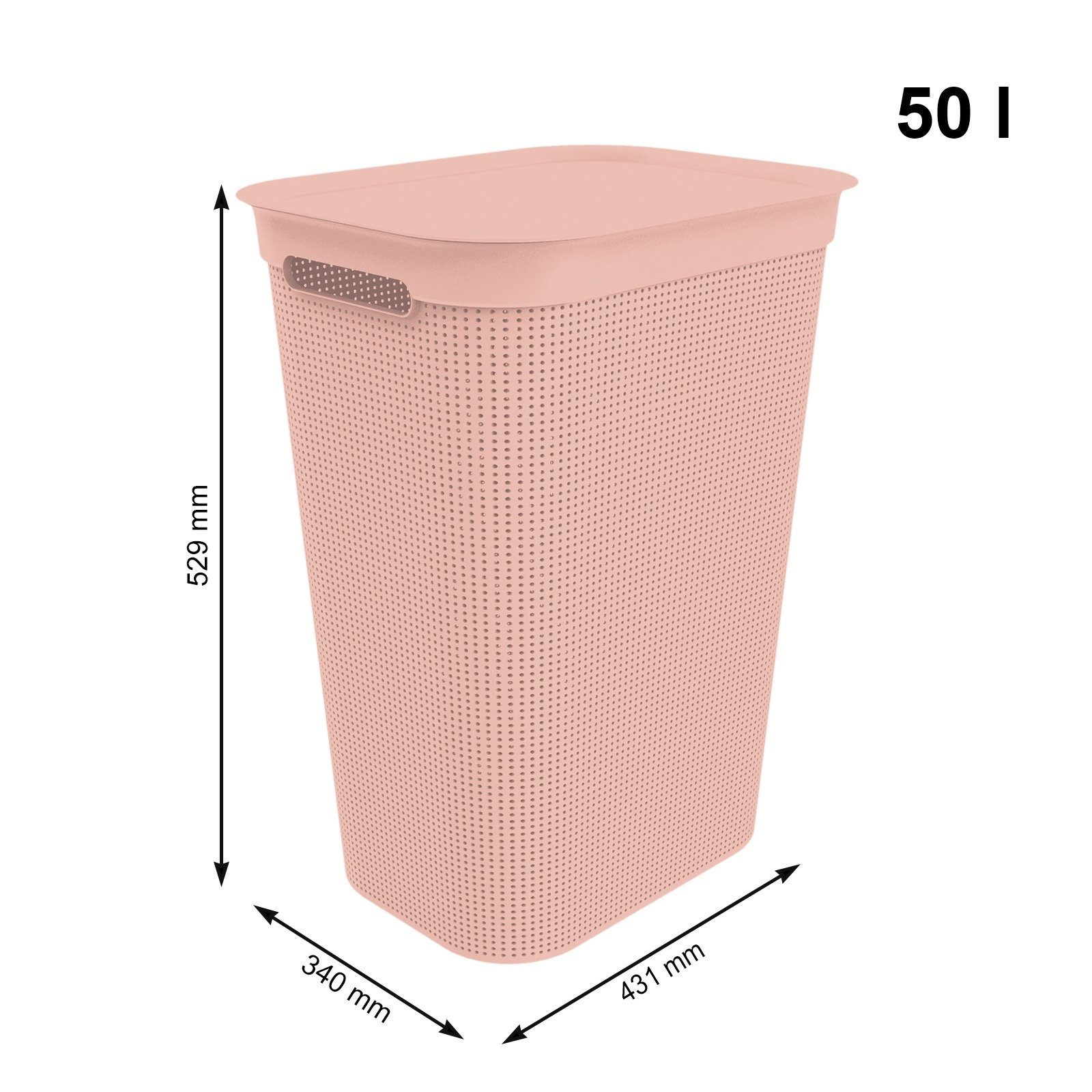 ROTHO Wäschekorb Kunststoff Deckel und (PP) ged. BPA-frei 2 Wäschesammler Linnea pink 2er-Set mit 50l Brisen Griffen