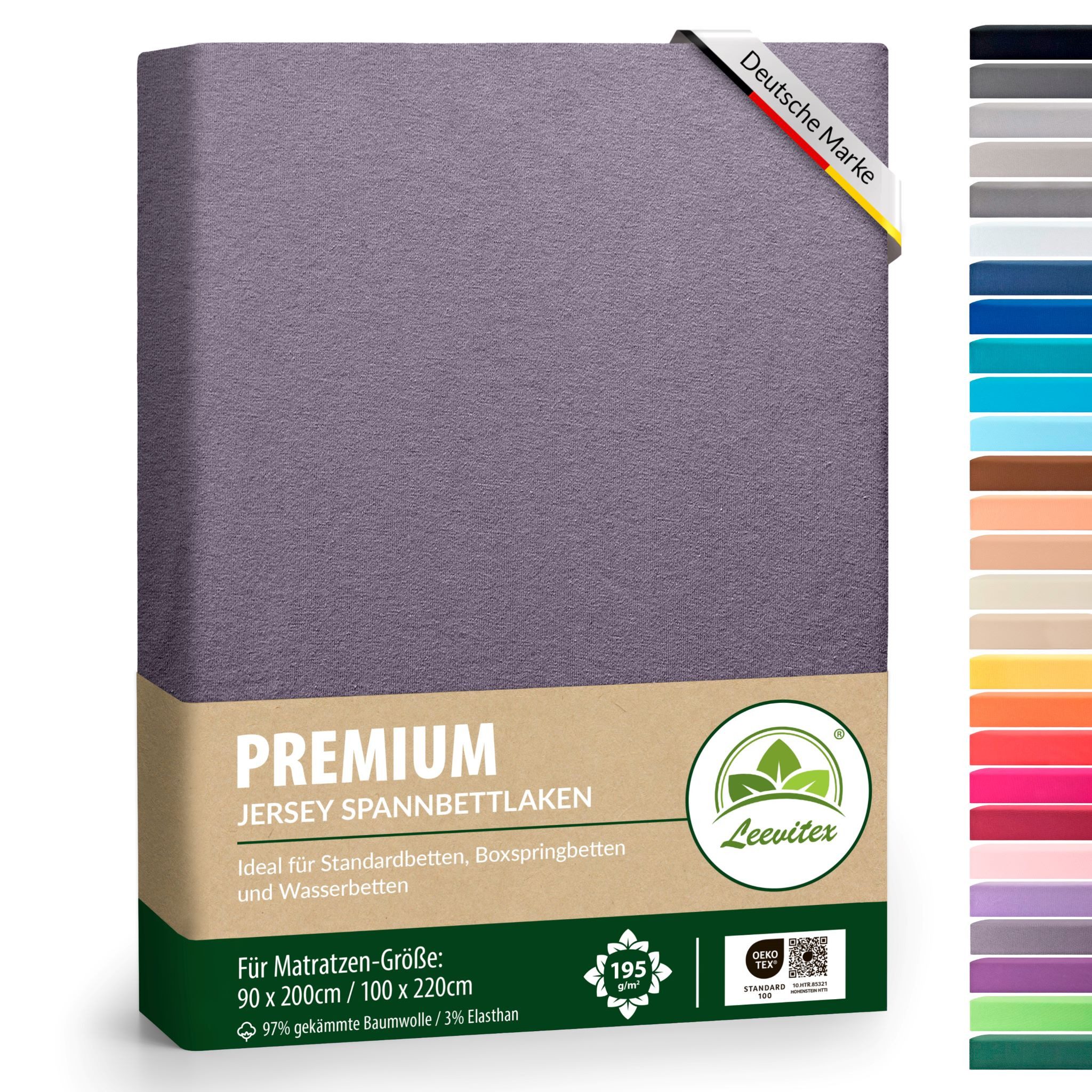 leevitex® Spannbettlaken Premium, verschiedene Größen, Stoffgewicht 195 g/m², 40 cm Steghöhe, Jersey-Elasthan, Gummizug: rundum, (1 Stück), verschiedene Farben, OEKO-TEX® STANDARD 100 zertifiziert