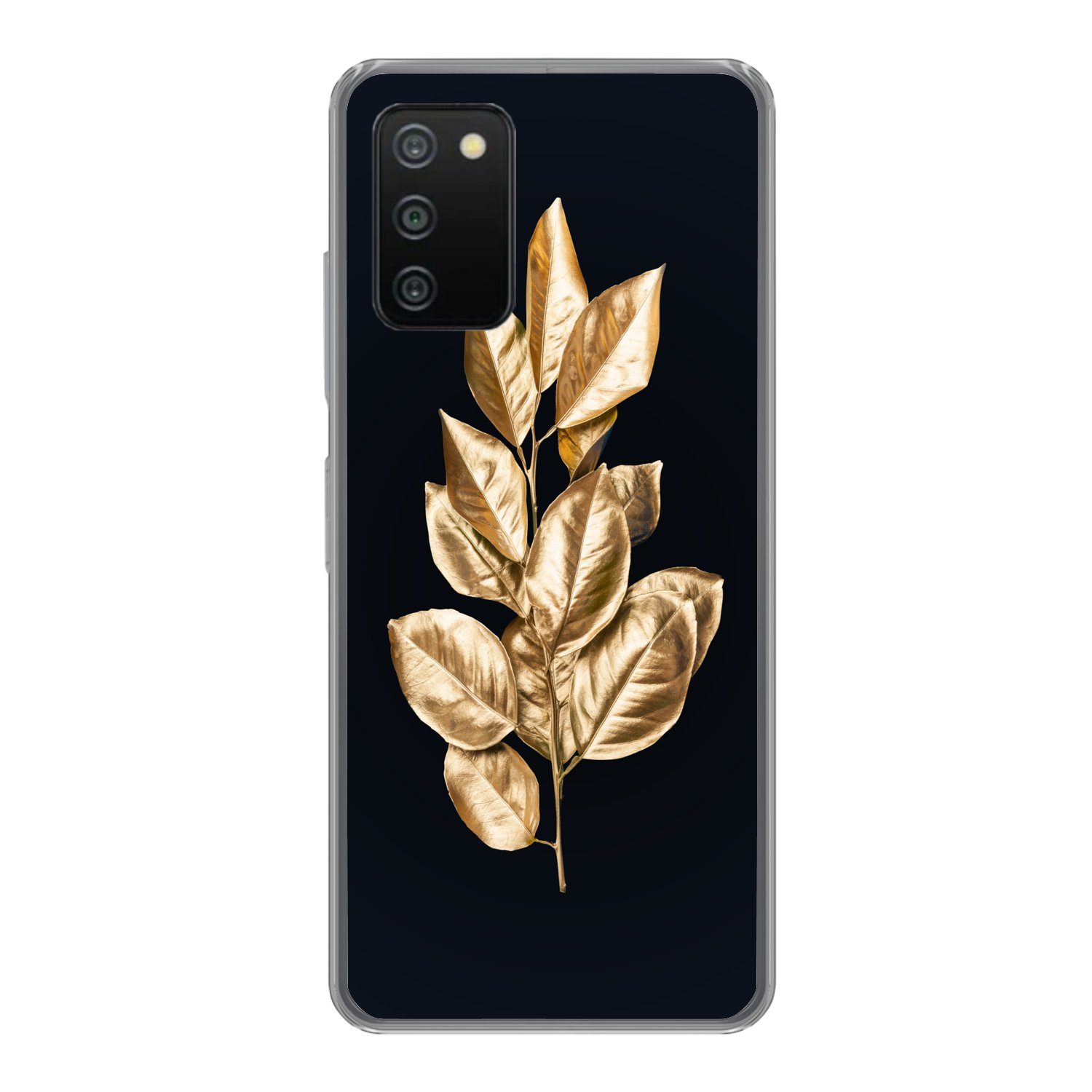 MuchoWow Handyhülle für Samsung Galaxy A03s Pflanze - Blätter - Gold - Schwarz - Luxus, Smartphone-Bumper, Print, Handy Schutzhülle Dünn