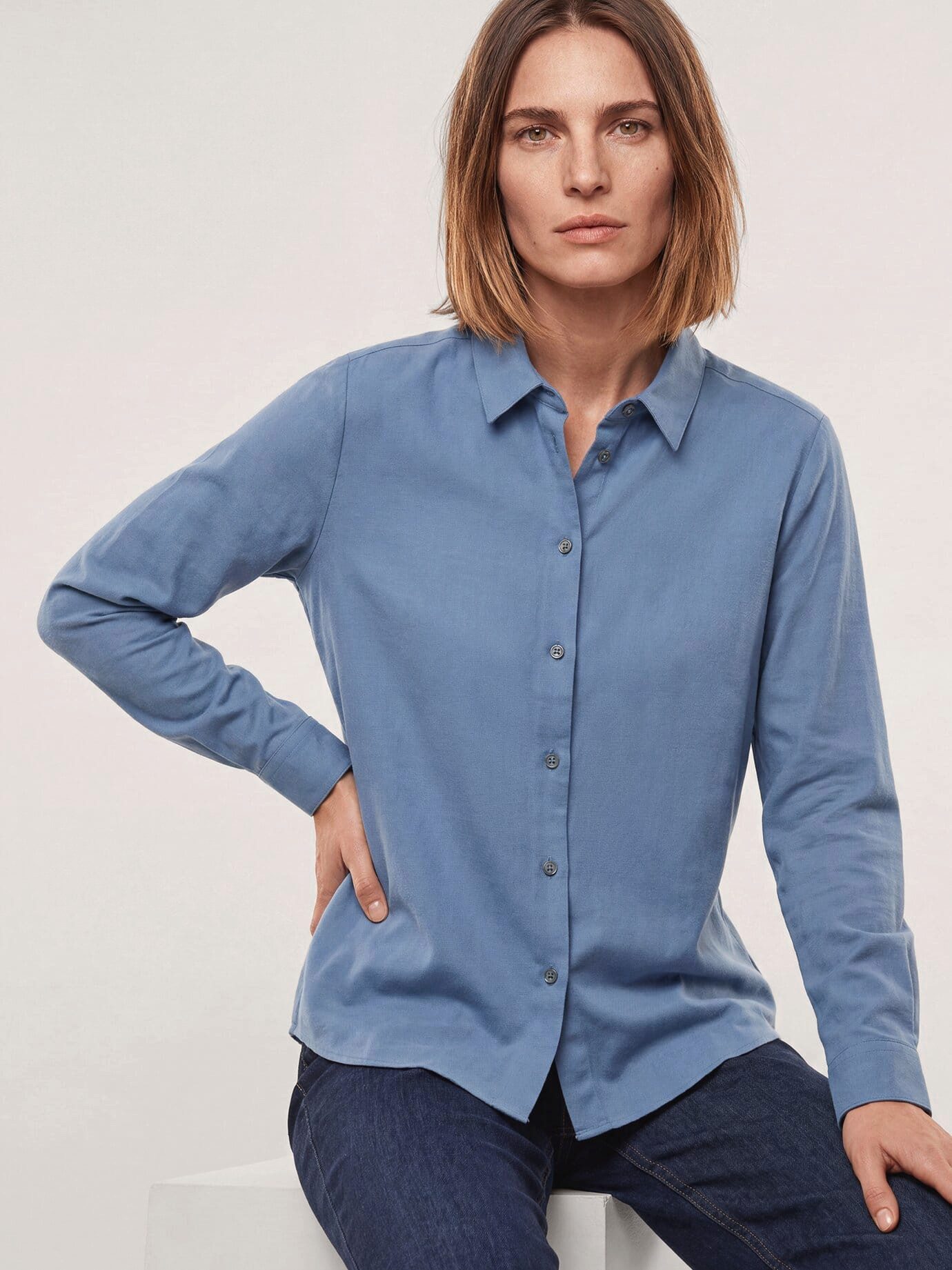 Walbusch Hemdbluse Damen Hemdbluse aus Thermoflanell Blusenkragen Langarm, modern, pflegeleicht, atmungsaktiv, wärmend