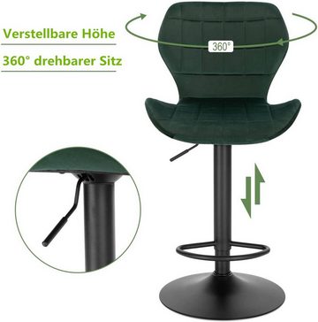 Woltu Barhocker (2 St), höhenverstellbarer Stuhl aus Samt Metall Stehhocker