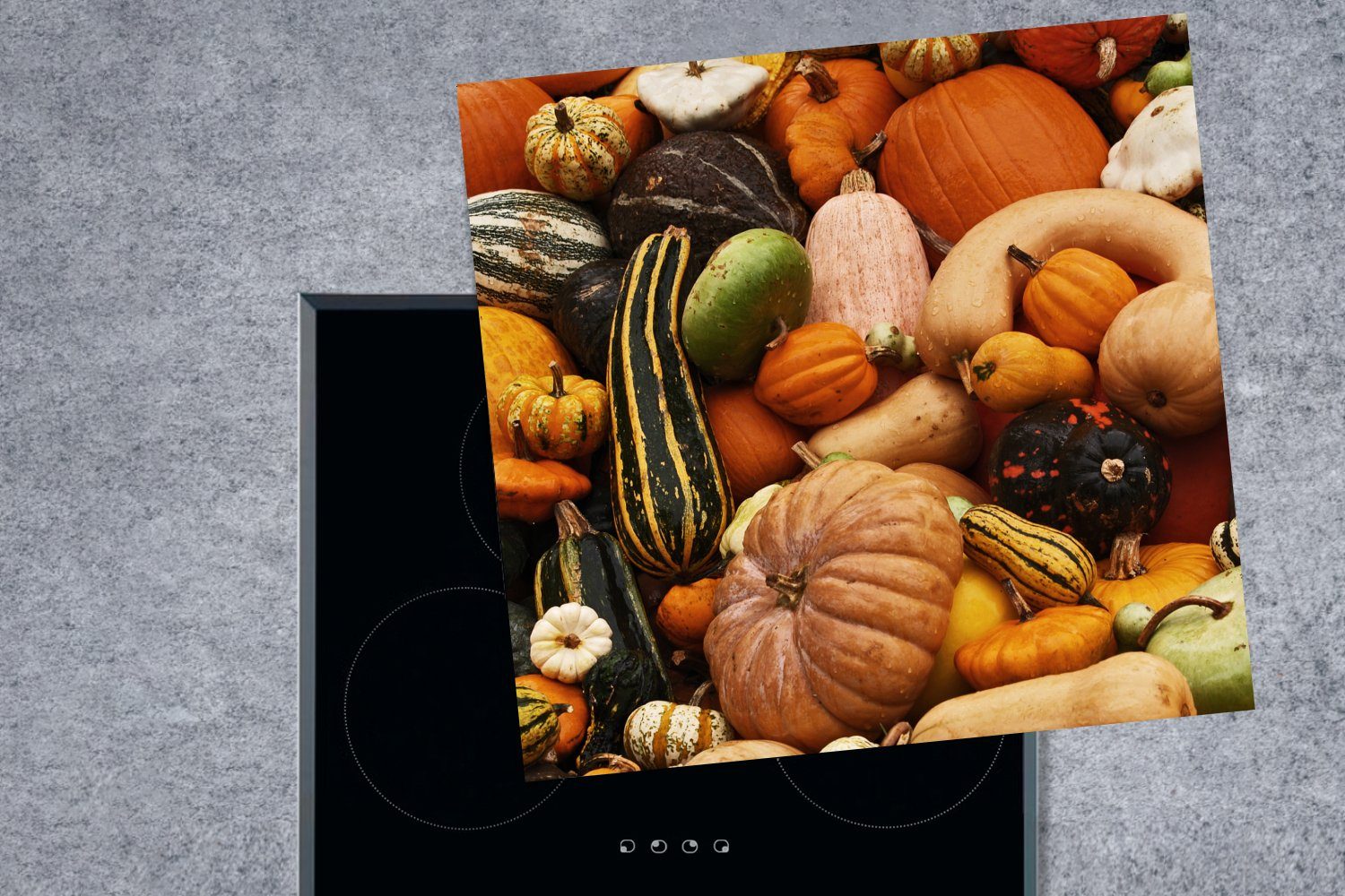 MuchoWow Herdblende-/Abdeckplatte 78x78 - Herbst tlg), cm, (1 Kürbis - Arbeitsplatte Ceranfeldabdeckung, Orange, Vinyl, küche für