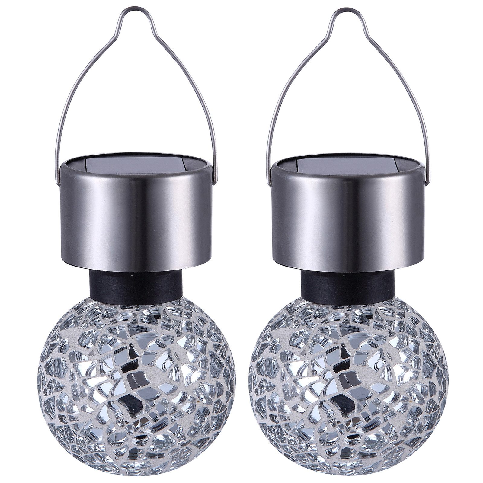 bmf-versand LED Solarleuchte Solarlampe Garten 2er Set Hängeleuchte Kugeln Solarleuchten Außen, Gartendekoration, Balkon, LED fest integriert, warmweiß, Solarkugeln hängend