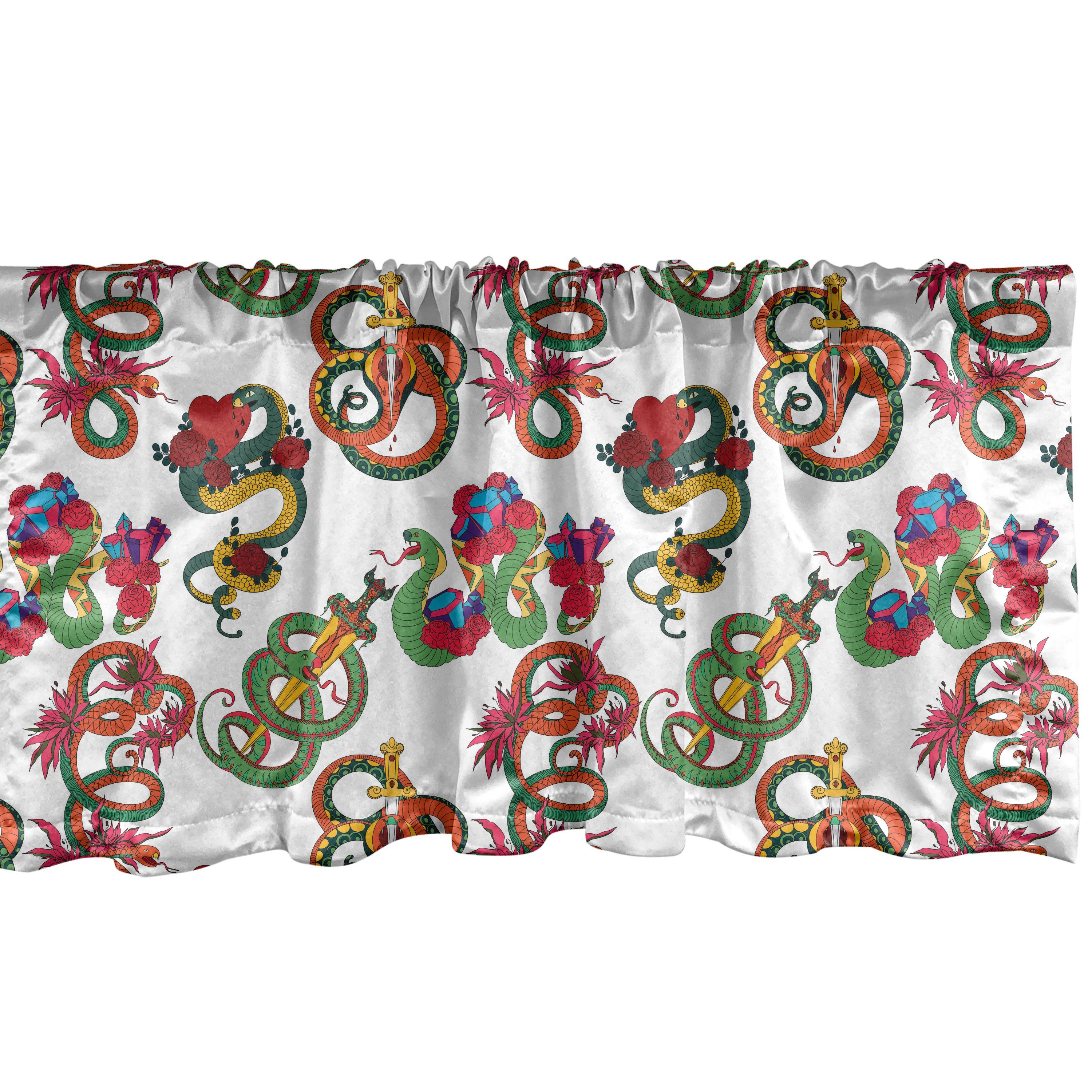 Scheibengardine Vorhang Volant für Küche Schlafzimmer Dekor mit Stangentasche, Abakuhaus, Microfaser, Drachen Blumen und Schlangen Ornament
