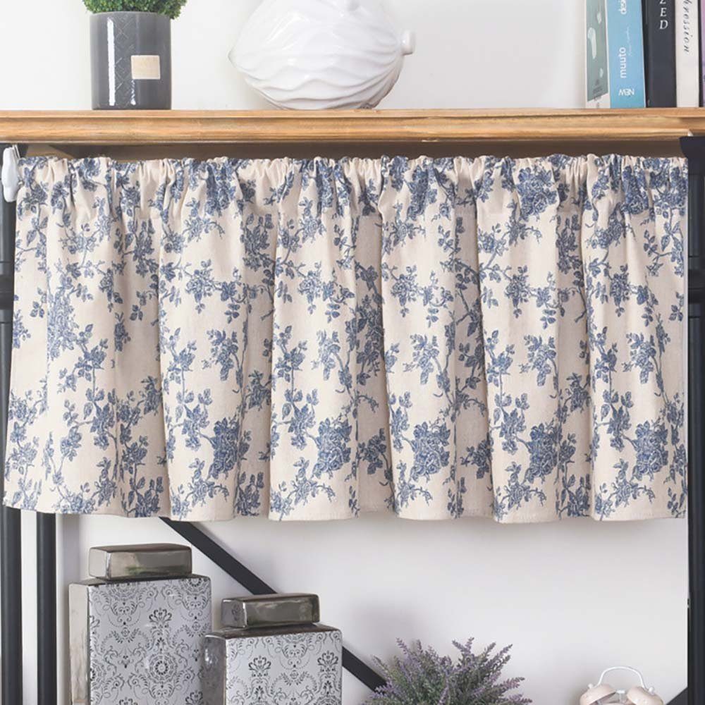 Vorhang Doppellagige Leinen Scheibengardine Streifen Küche Vorhang, CTGtree Blaue Blume trägt einen Vorhang