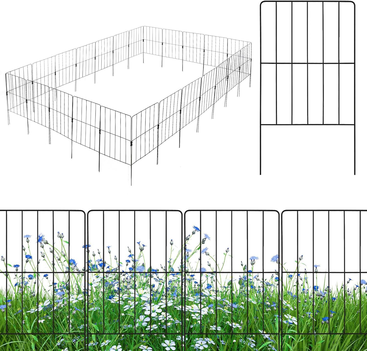KOMFOTTEU Gartenzaun Steckzaun Metall, 25 Stück, 60cm hoch