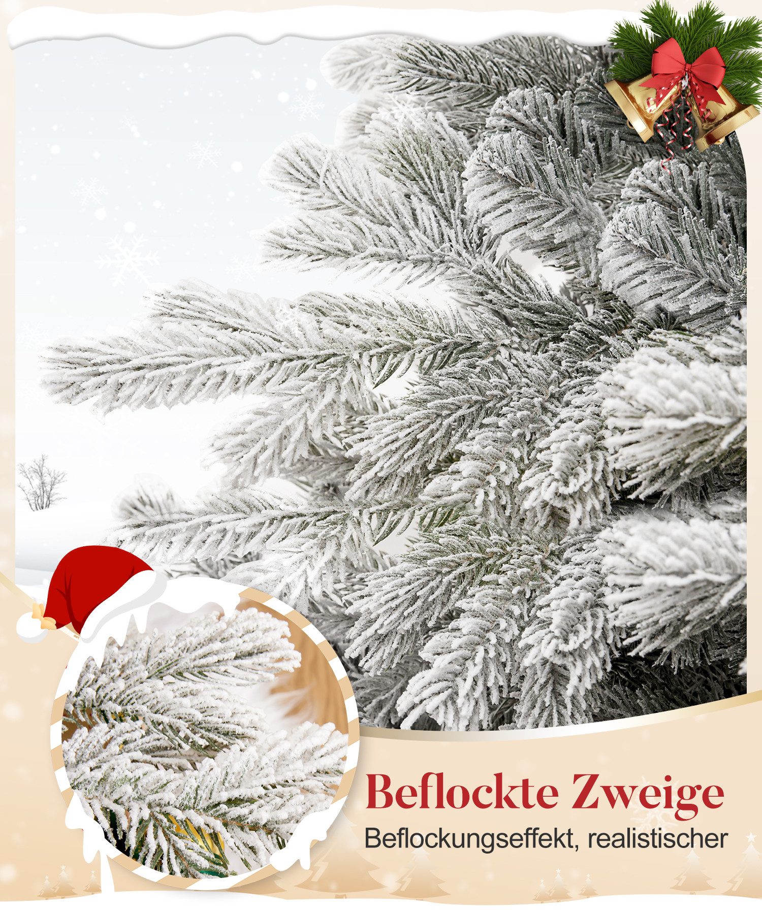 Yorbay Künstlicher Weihnachtsbaum Künstlicher Christbaum, mit Schnee, Metallständer – Bild 4 von 5