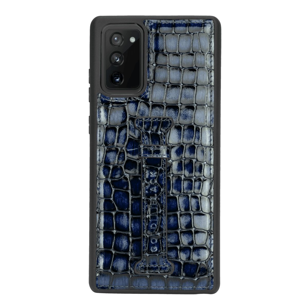 GOLDBLACK Handyhülle Samsung Note 20 Lederhülle mit Fingerschlaufe MILANO-Design Blau