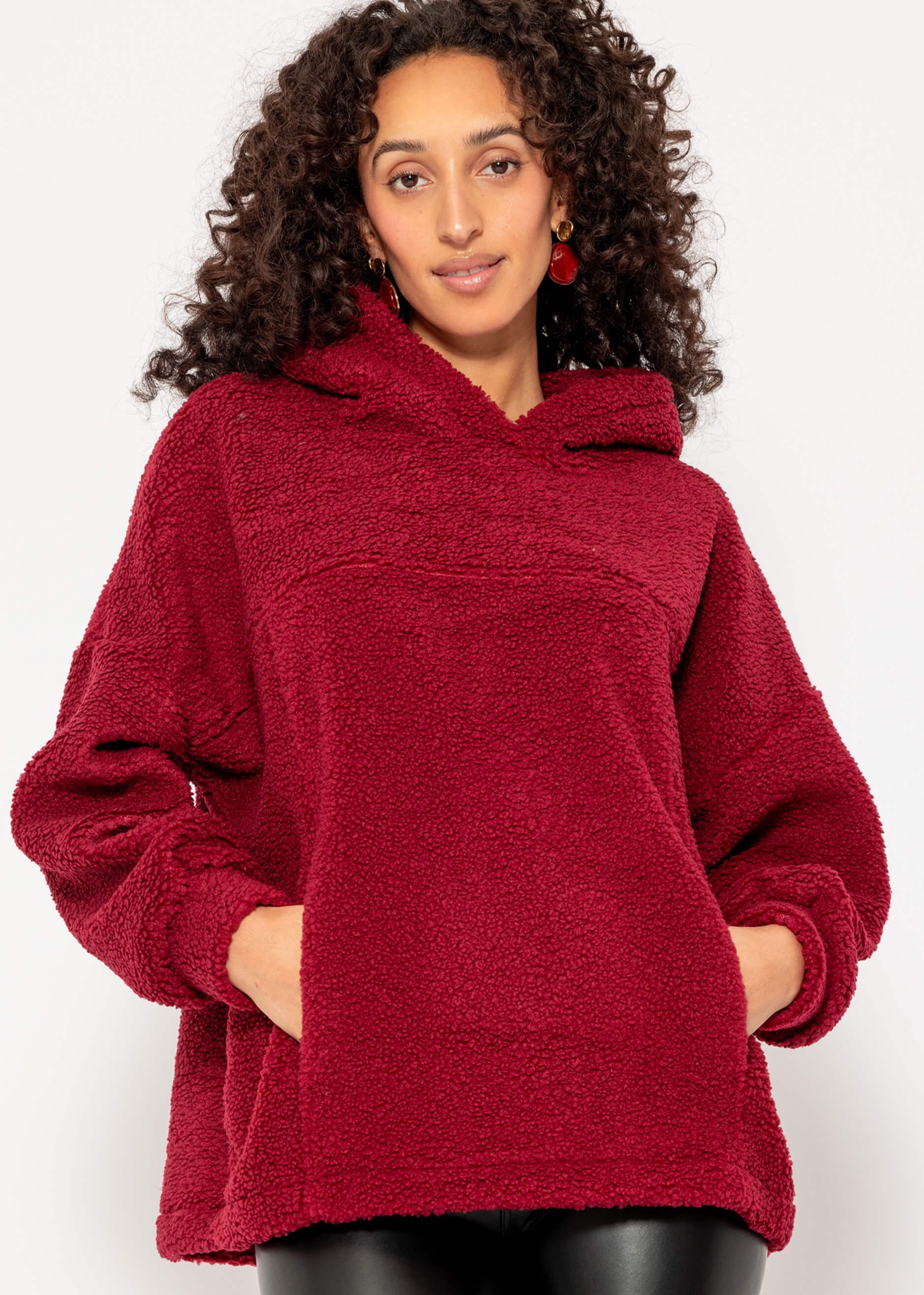 SASSYCLASSY Strickpullover Oversized Pullover Damen im Teddy-Look Oversized Teddy Sweatshirt Damen mit Kapuze Rosa Beige Leo