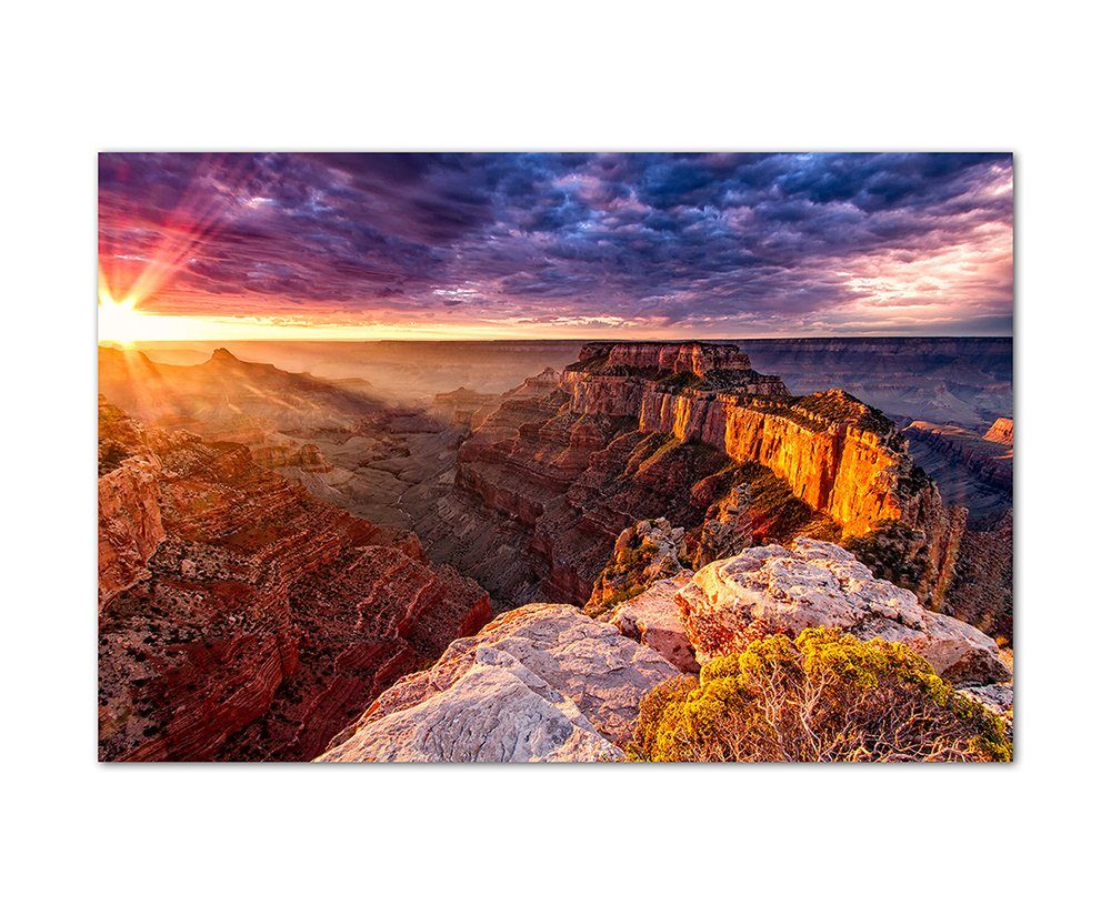 Sinus Art Leinwandbild 120x80cm Grand Canyon Berge Abendrot Wolken