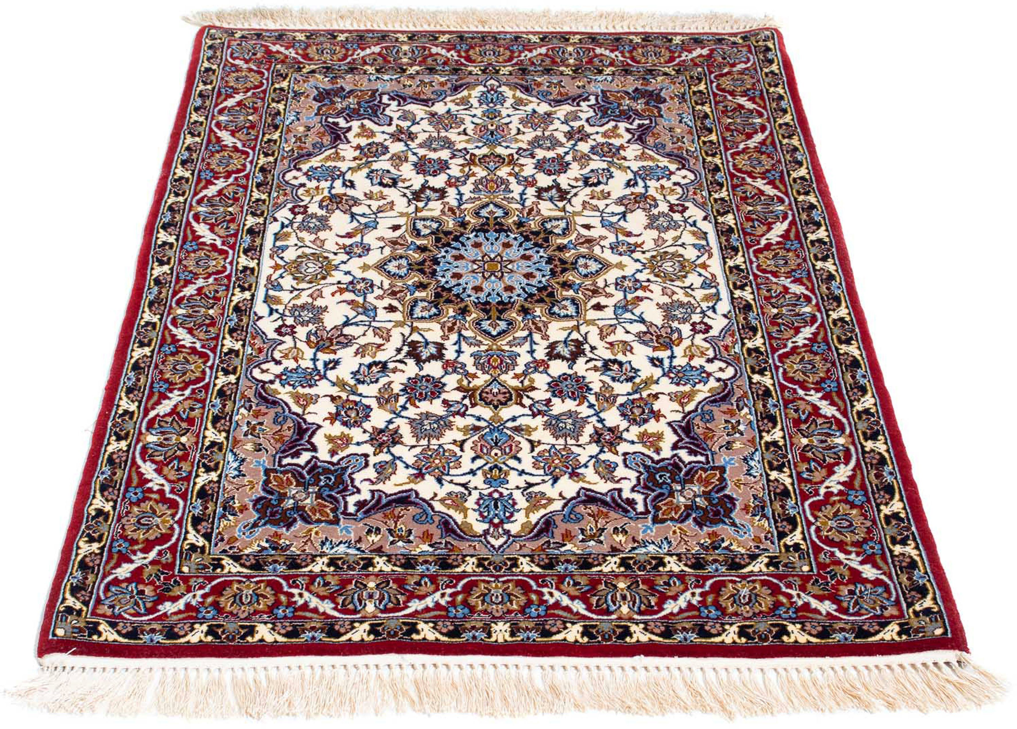 Orientteppich Perser - Isfahan - Premium - 118 x 83 cm - beige, morgenland, rechteckig, Höhe: 6 mm, Wohnzimmer, Handgeknüpft, Einzelstück mit Zertifikat