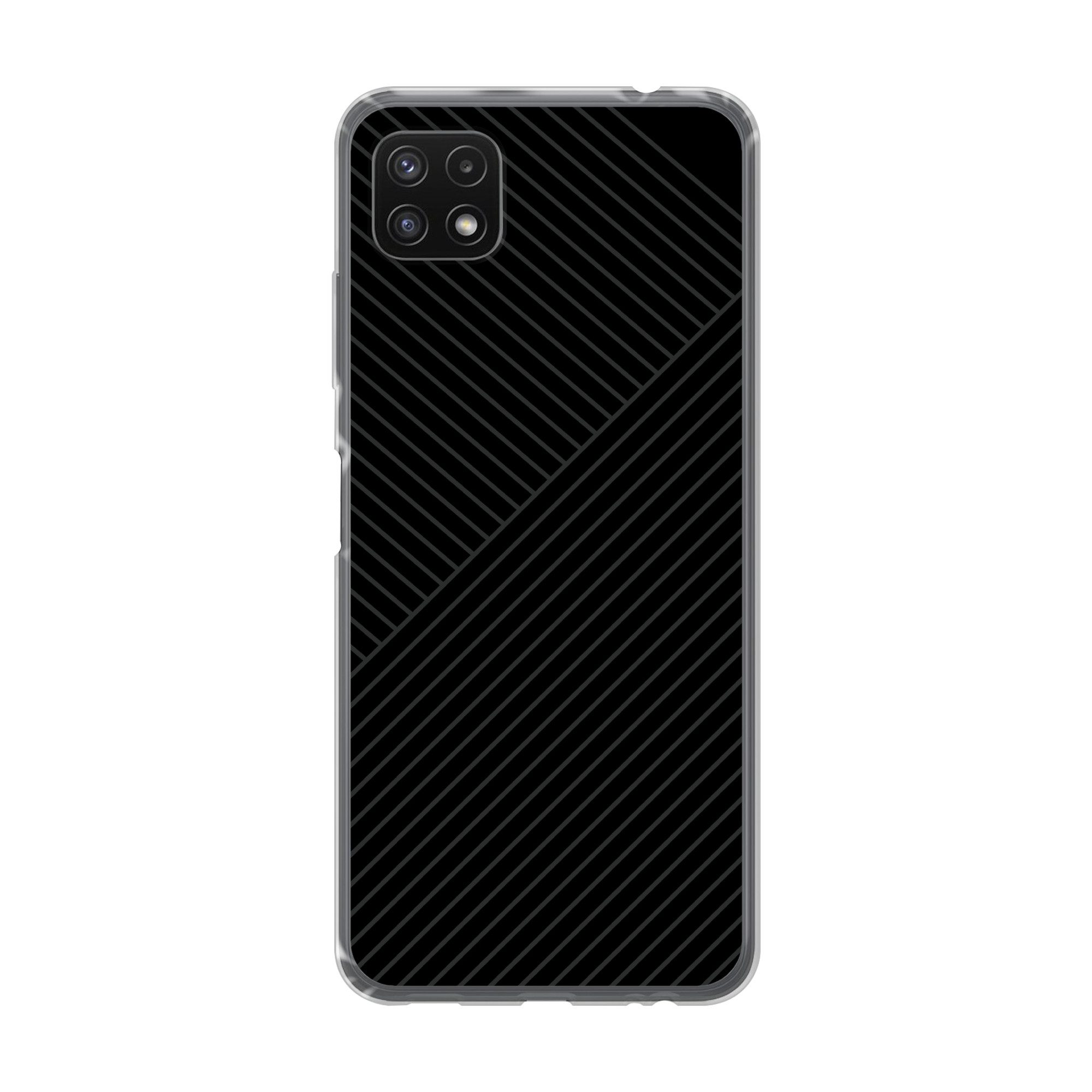 MuchoWow Handyhülle für Samsung Galaxy A22 5G Linien - Abstrakt - Schwarz - Grau - Minimal, Smartphone-Bumper, Print, Handy Schutzhülle Dünn