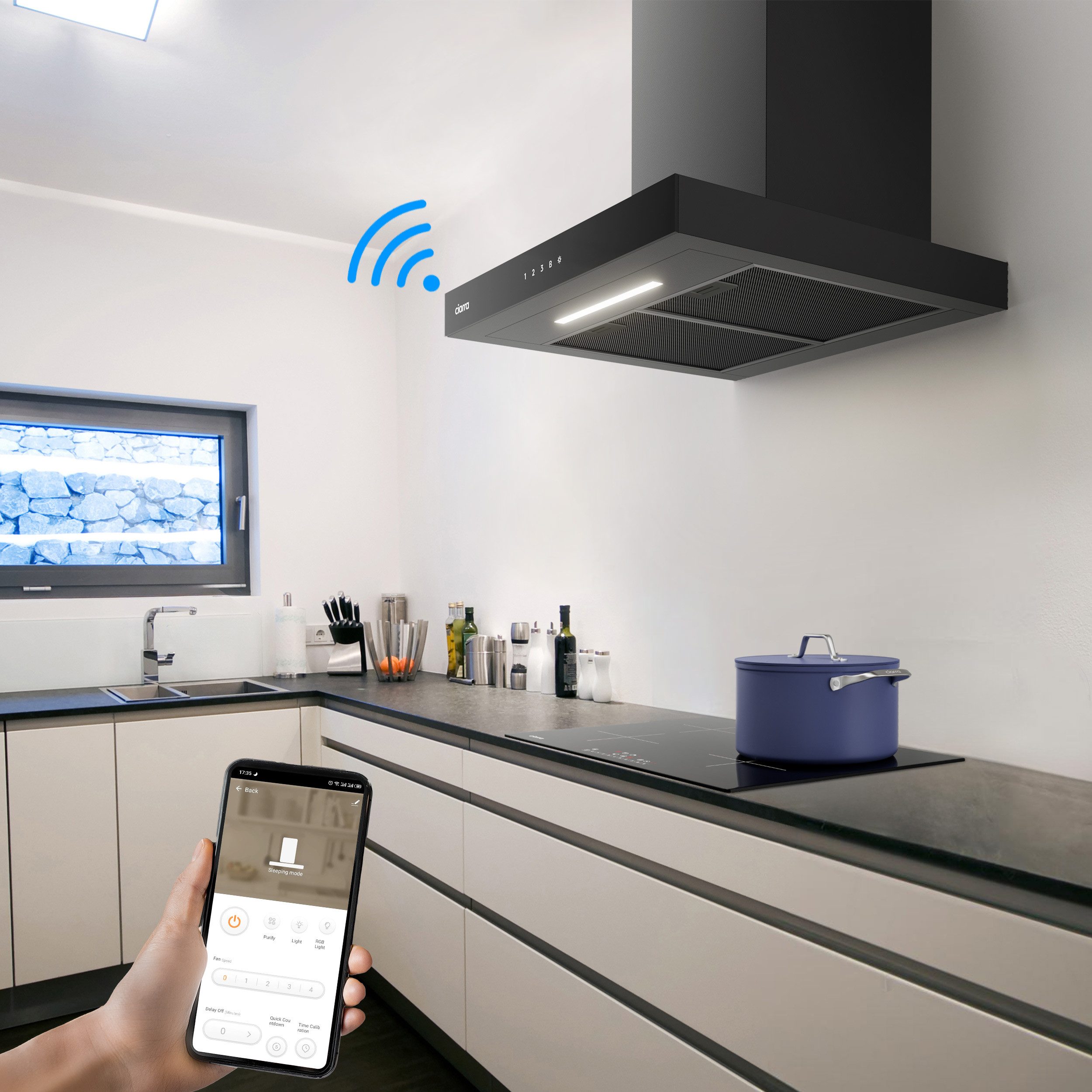 CIARRA Wandhaube 60 cm Dunstabzugshaube A+++ 706 m³/h Umluft & Abluft 4 Stufen CBCB6102 Aktivkohlefiltern, Fettfiltern, LED, WIFI-APP Touch Control mit BOOST – Bild 2 von 5