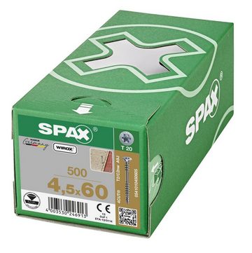 SPAX Spanplattenschraube Verlegeschraube, (Stahl weiß verzinkt, 500 St), 4,5x60 mm
