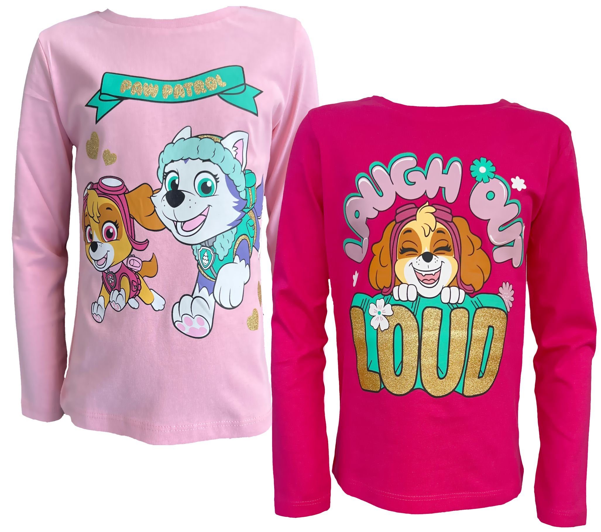 PAW PATROL Langarmshirt 2x rosa 110 98 128 Longsleeve 116 + pink Mädchen 104 T-Shirt