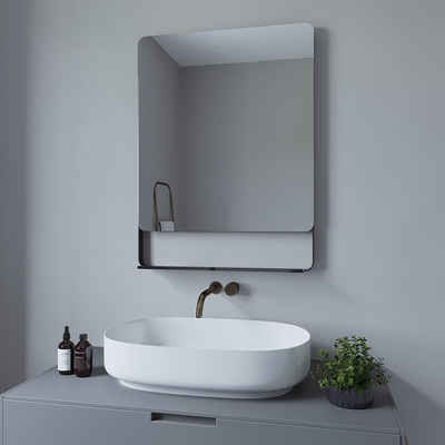 AQUABATOS Badspiegel Wandspiegel Bad Spiegel mit Ablage schwarz, 50x70/80x60cm,Wandmontage,Aluminiumrahmen, inkl. Befestigungsmaterial