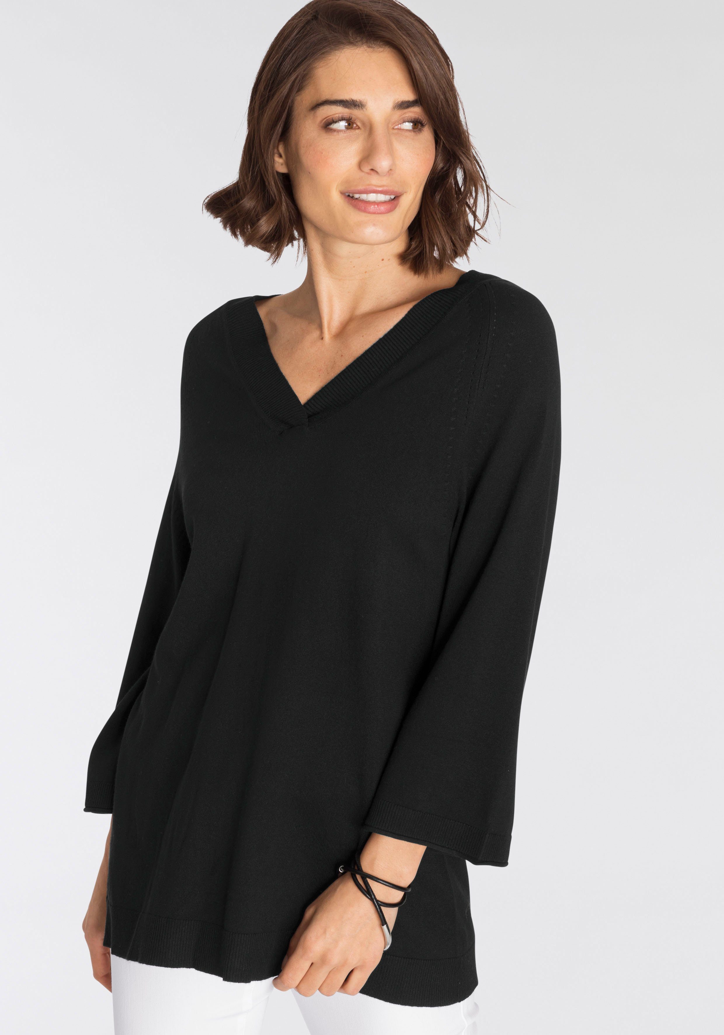 Boysen's V-Ausschnitt-Pullover in leichter A-Form mit 3/4-Ärmeln günstig online kaufen