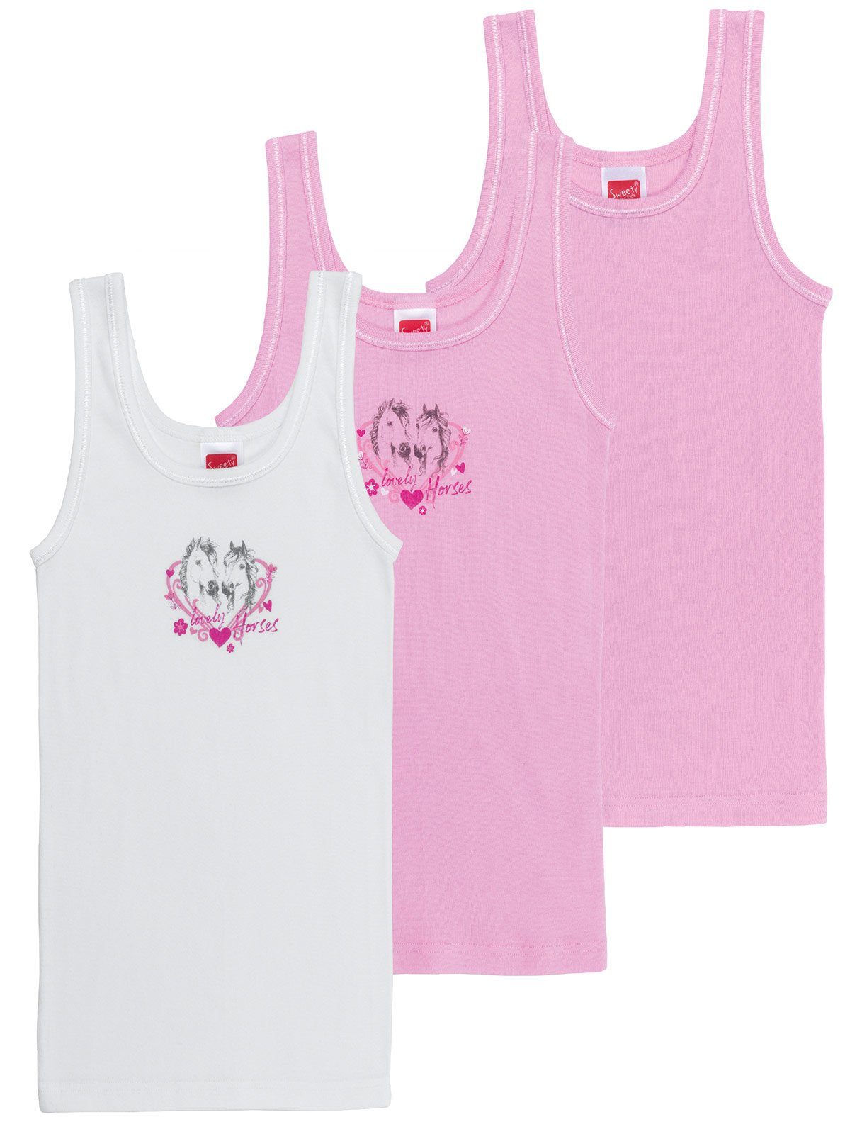 3-St) Feinripp Unterhemd Kids hohe Pack 3er Mädchen (Packung, for Markenqualität weiss-rose Sweety Unterhemd