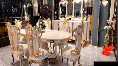 JVmoebel Essgruppe Luxus Esszimmer Esstisch Stuhl Holz Tische Tisch Barock Ess Sofort, (7-tlg., Esstisch, 6x Stühle), Made in Europa
