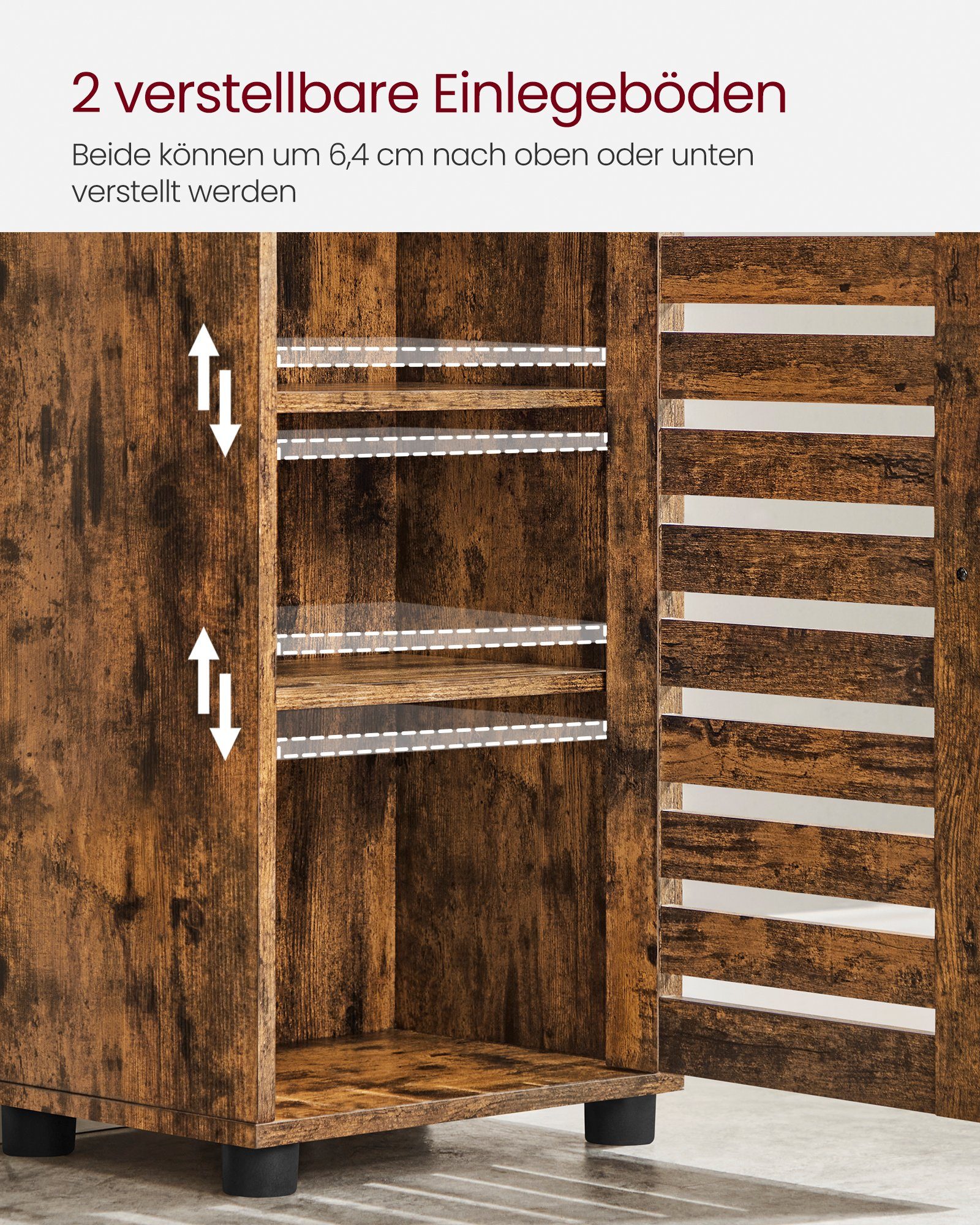 VASAGLE Badkommode Hochschrank fürs Badezimmer, Hoher Badezimmerschrank, Badregal stehend, mit 3 offenen Fächern, mit 2 verstellbaren Einlegeböden – Bild 4 von 5