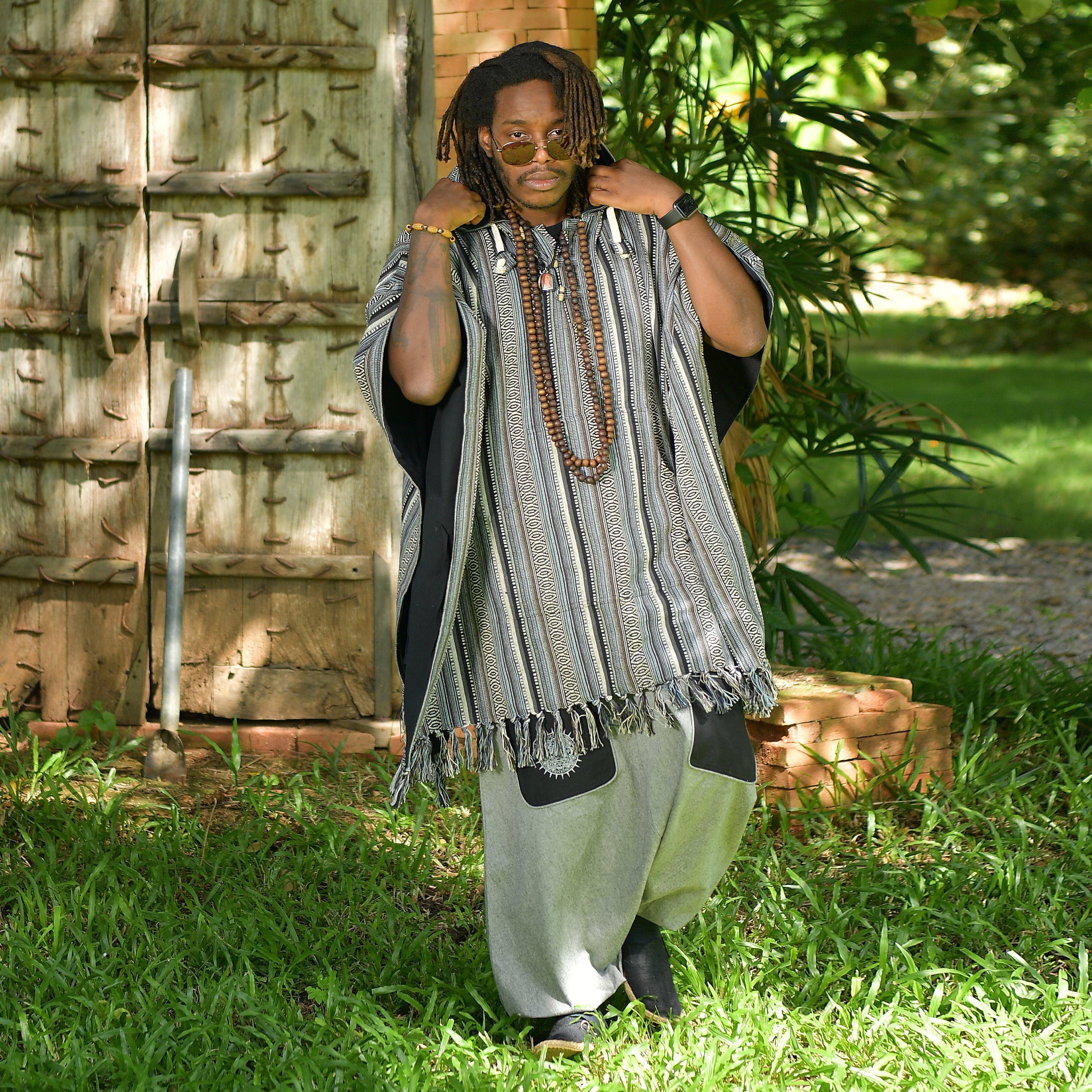 virblatt Poncho Herren & Poncho Damen, Baumwolle, Poncho Winter Jerga Hoodie Mexican zum Wenden