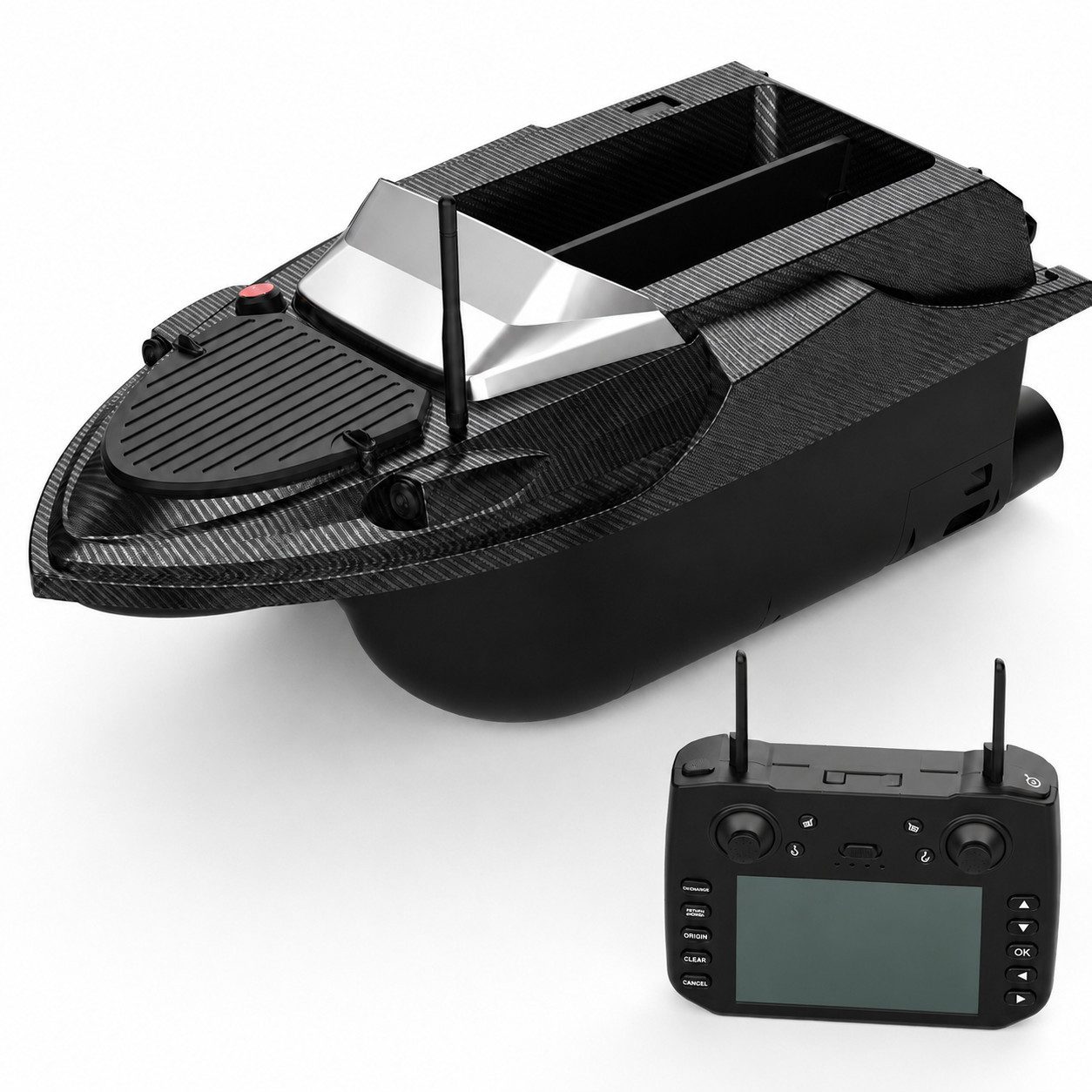 Tekoo RC-Boot GPS Futterboot Set inkl. Fishfinder, Autopilot, 3kg Zuladung (Set, Komplett-Set inklusive Fischfinder und Zubehör), 180 GPS-Zielpunkte, automatische Rückkehrfunktion, 800m Reichweite