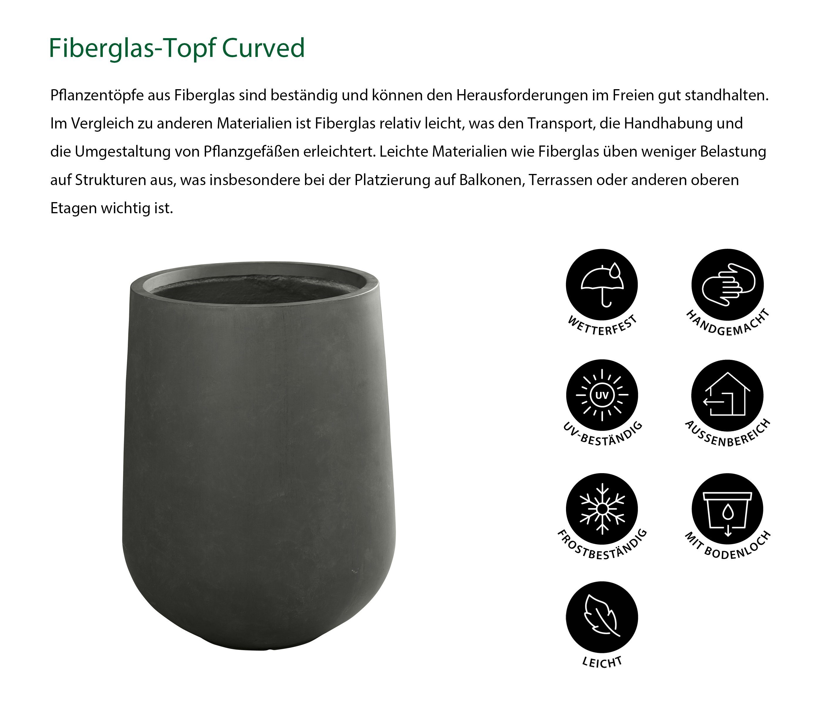 Dehner Blumentopf Curved, mit Bodenloch, Fiberglas, günstig online kaufen