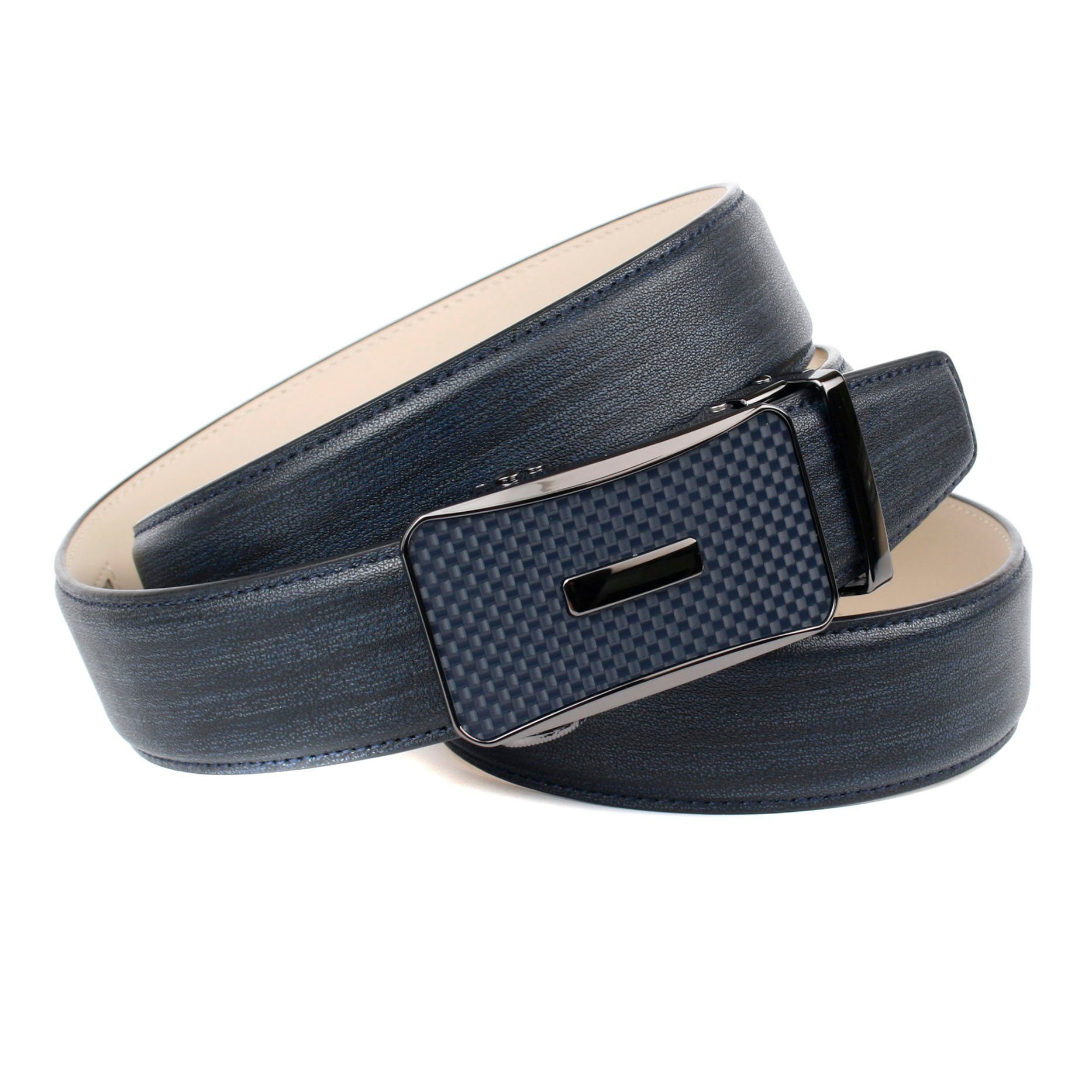 Anthoni Crown Ledergürtel mit Karbon-Schließe in dunkelblau günstig online kaufen