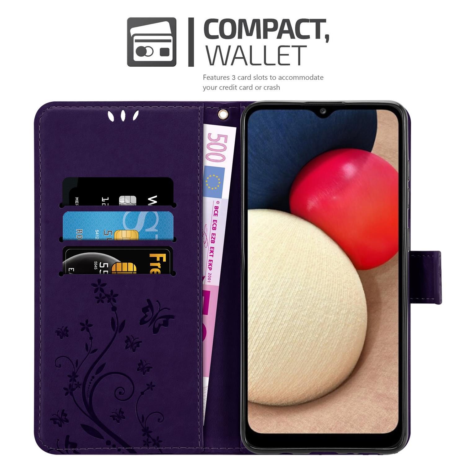 Cadorabo Handyhülle für Samsung Galaxy A02s Hülle Samsung Galaxy A02s, Hülle Schutzhülle Blumen Flower mit Standfunktion Kartenfach Magnet