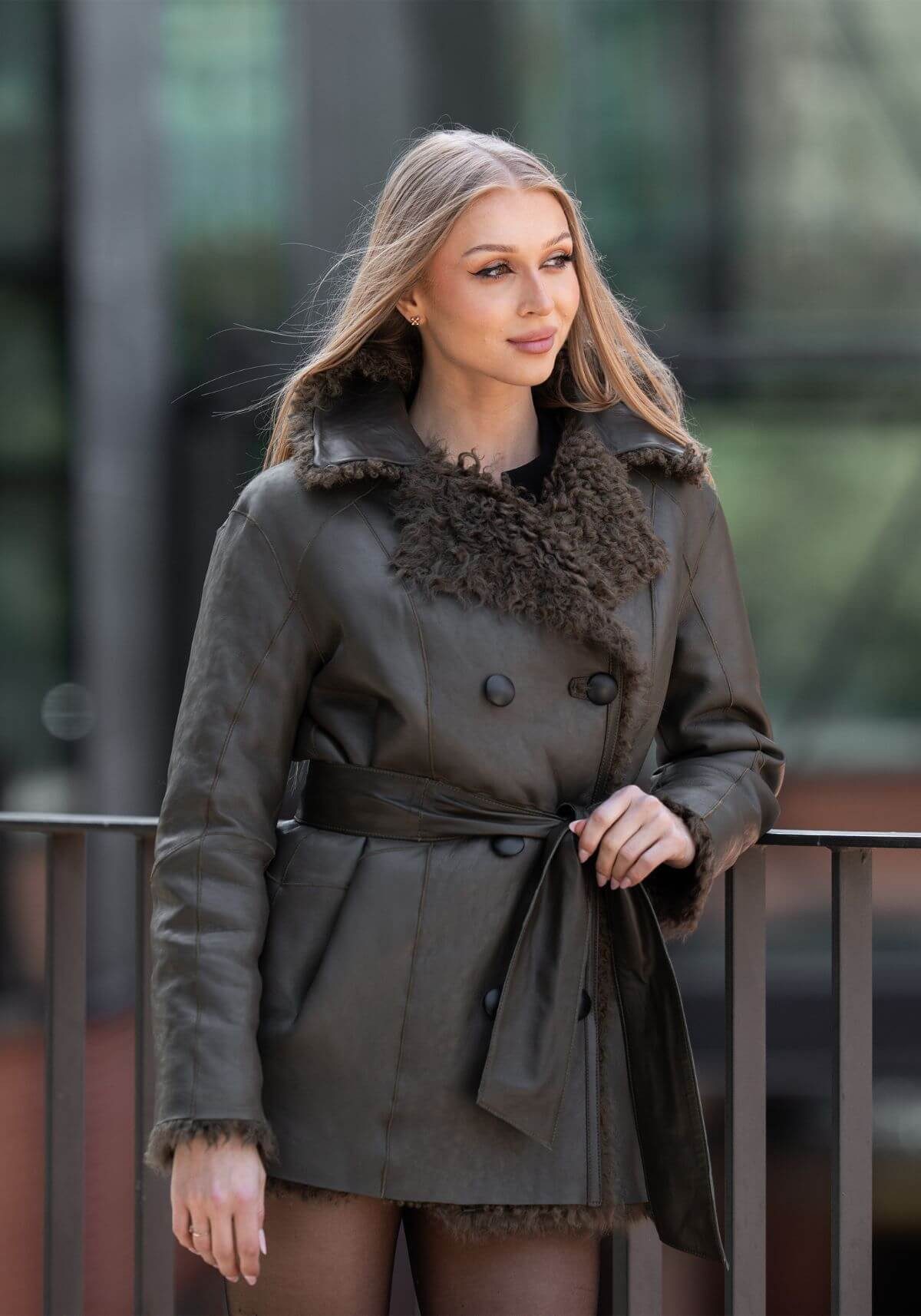 Hollert Winterjacke Damen Lammfelljacke Curly Felicite Olive zum Wenden