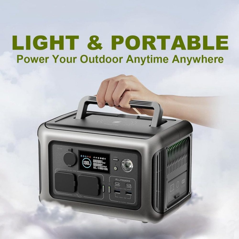 ALLPOWERS Tragbare Powerstation R600, 299 Wh LiFeP04-Akku für Camping Powerstation 80000 mAh (230 V), tragbares Design, Kabellose Ladefläche