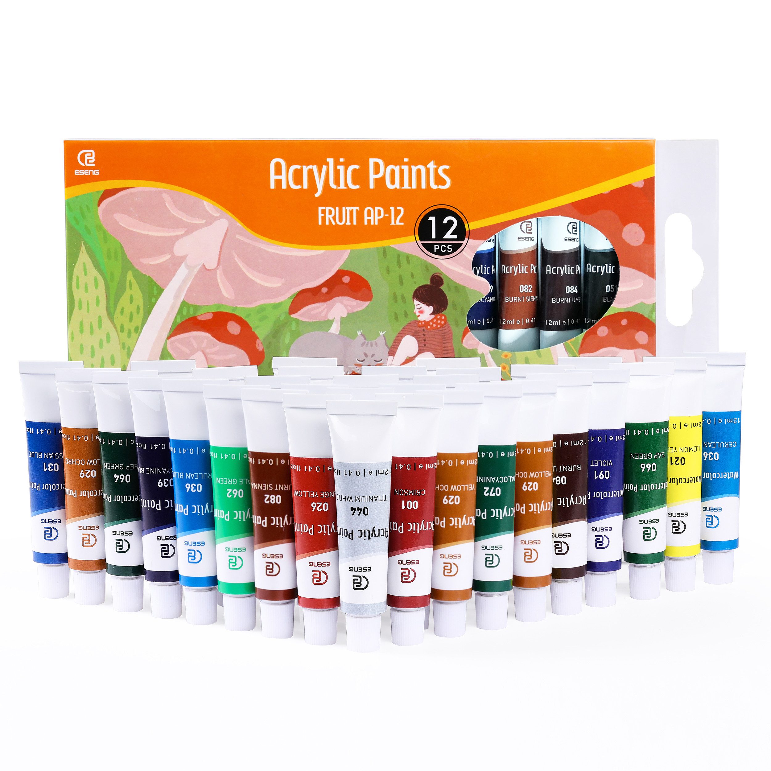ESENG Acrylfarbe Premium FRUIT AP-12, 12-ml-Tuben, 12 & 24 Farben, für Leinwände, Holz