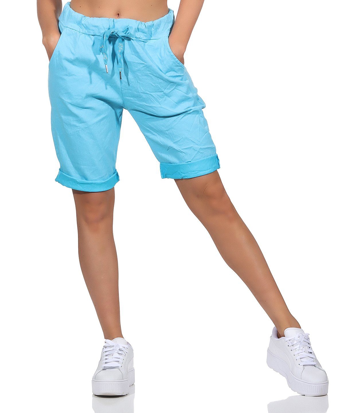 Chinoshorts Shorts Kurze Sommerhose Damenmode Chino Damen Bermuda Jeans Türkis Aurela