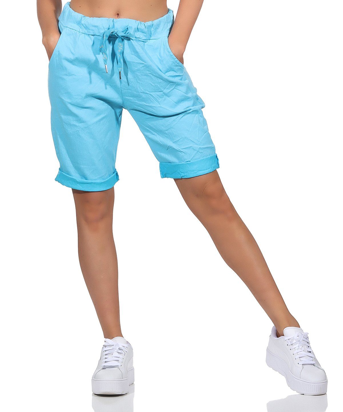 Kurze Chinoshorts Türkis Sommerhose Damenmode Jeans Chino Bermuda Aurela Damen Shorts