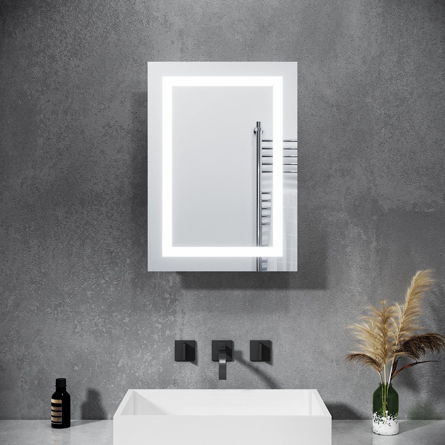 LED Spiegelschrank Badezimmer-Schrank Licht Steckdose LED-Hängeschrank 2 Türen 