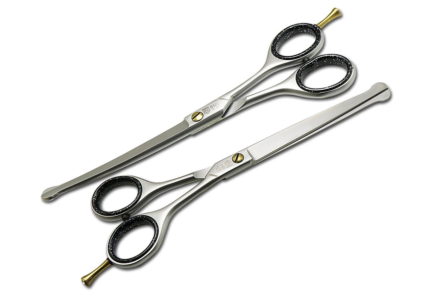 SMI Haarschere 2 Stück Hundehaarschere 6,5 Haustierschere Hundeschere Fellschere, gebogen und gerade